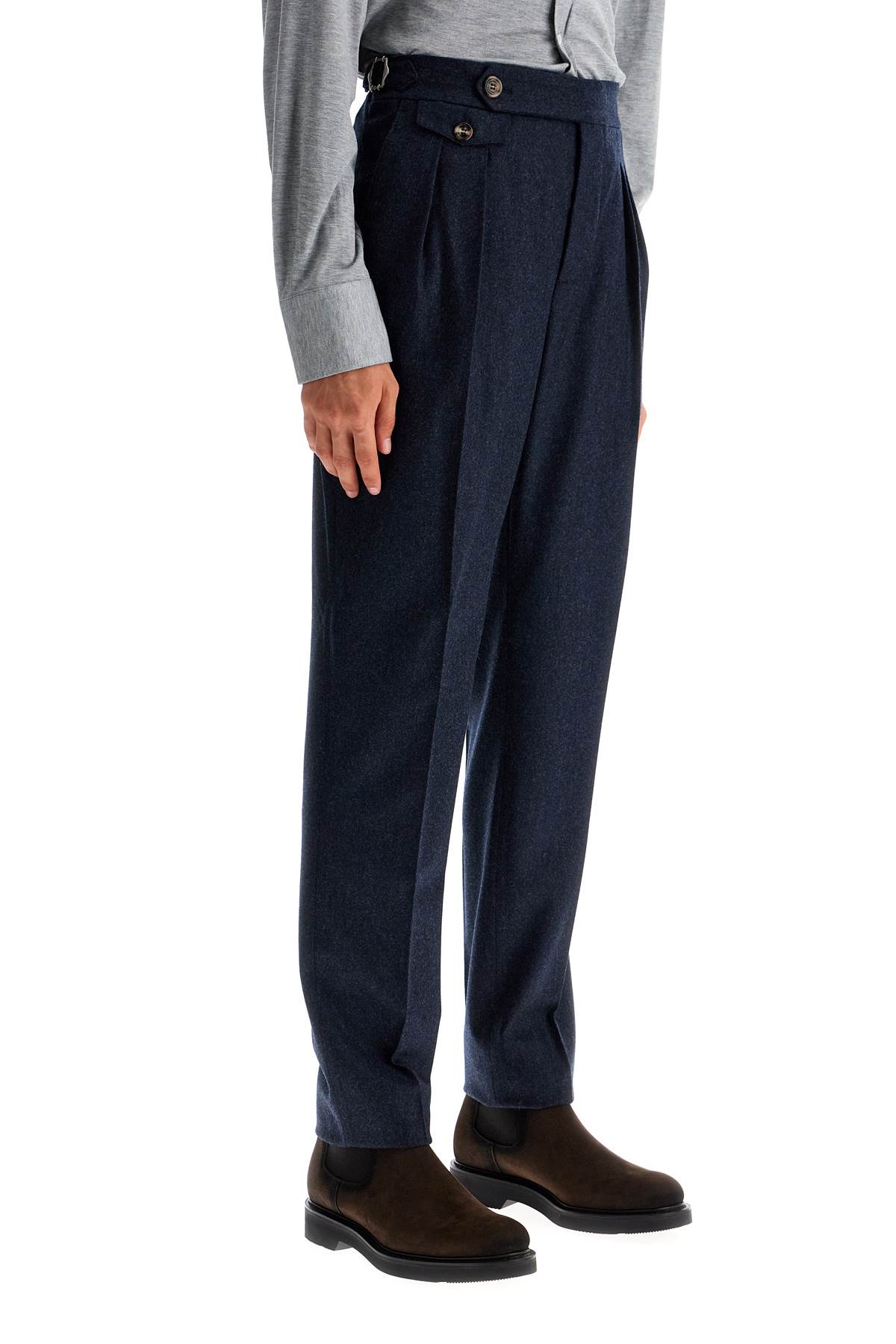 Shop Brunello Cucinelli Tailored Fit Flannel Pants In Buio (blue)