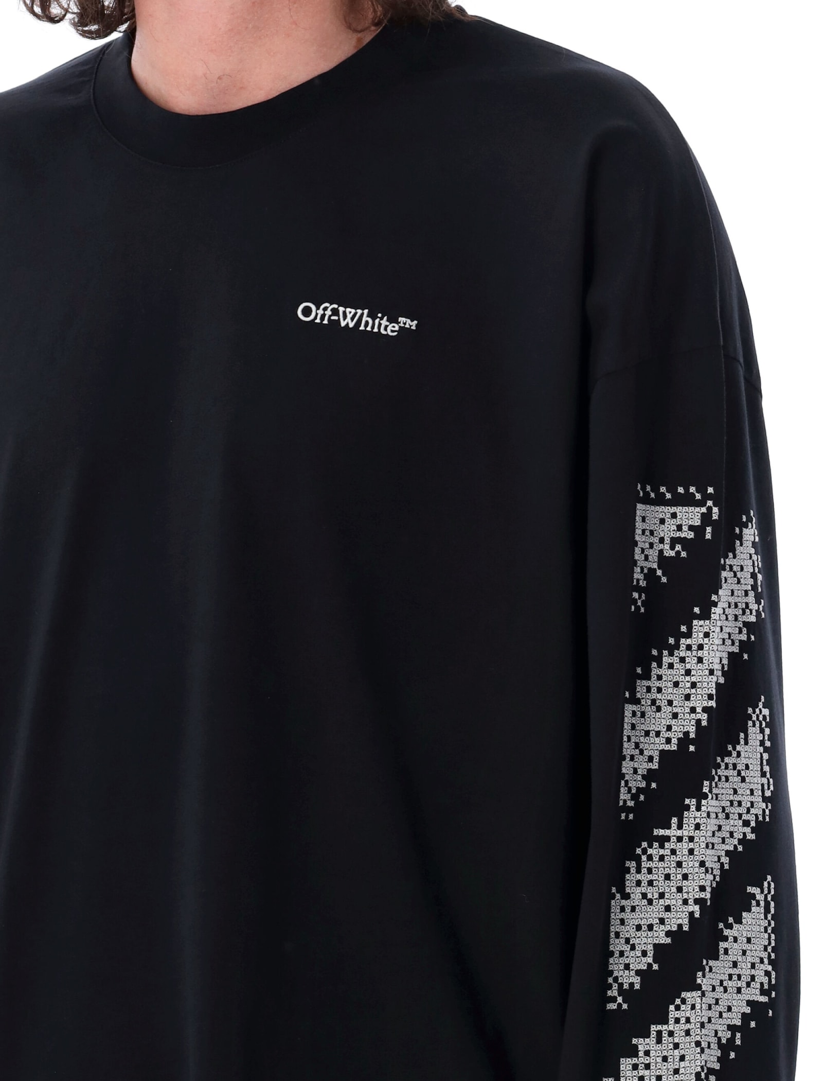 Shop Off-white Pixel Diagonal Wide T-shirt In Black White