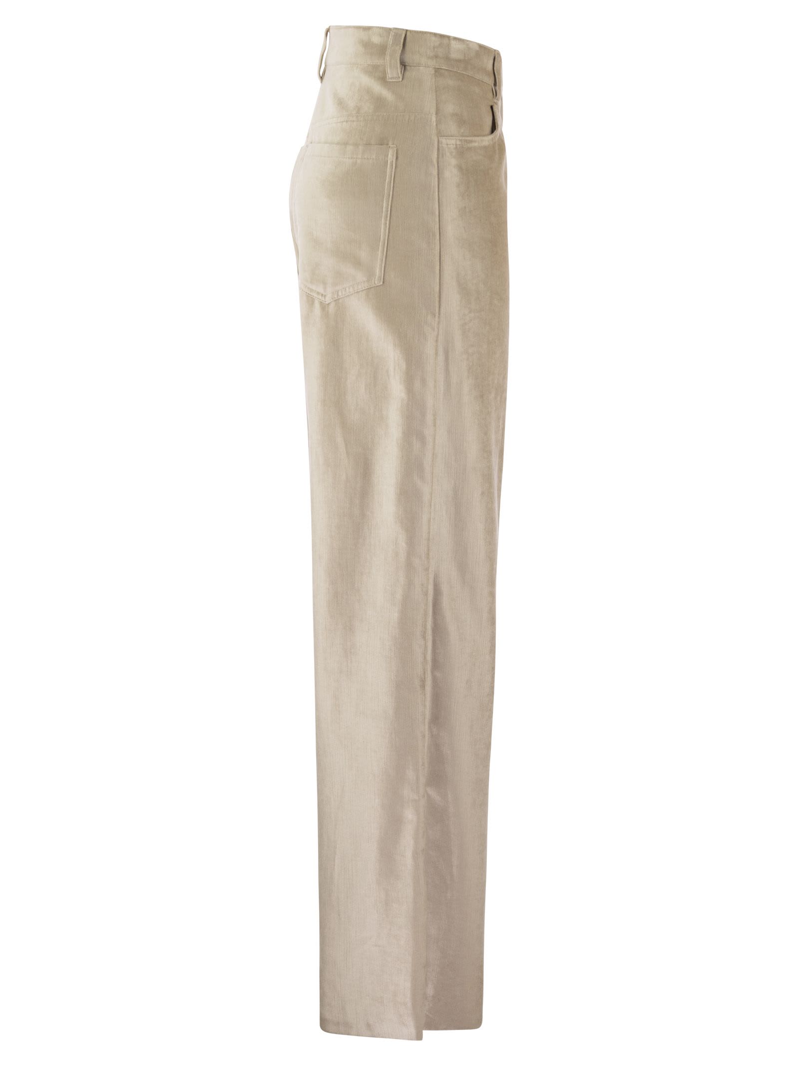 Shop Brunello Cucinelli Sleek Velvet Cotton And Viscose Loose Trousers In Beige