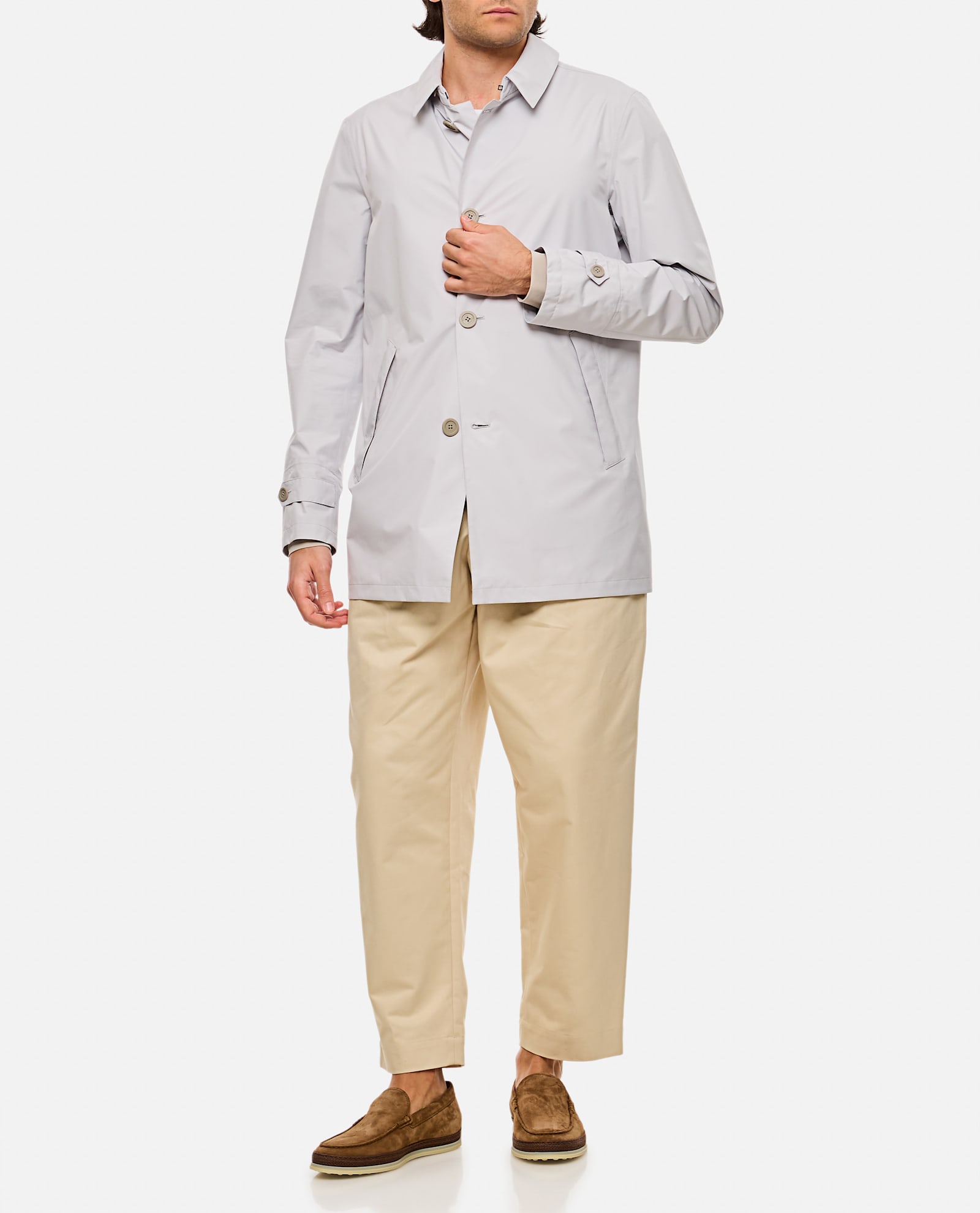 Herno Long Sleeved Button-up Jacket In Grey