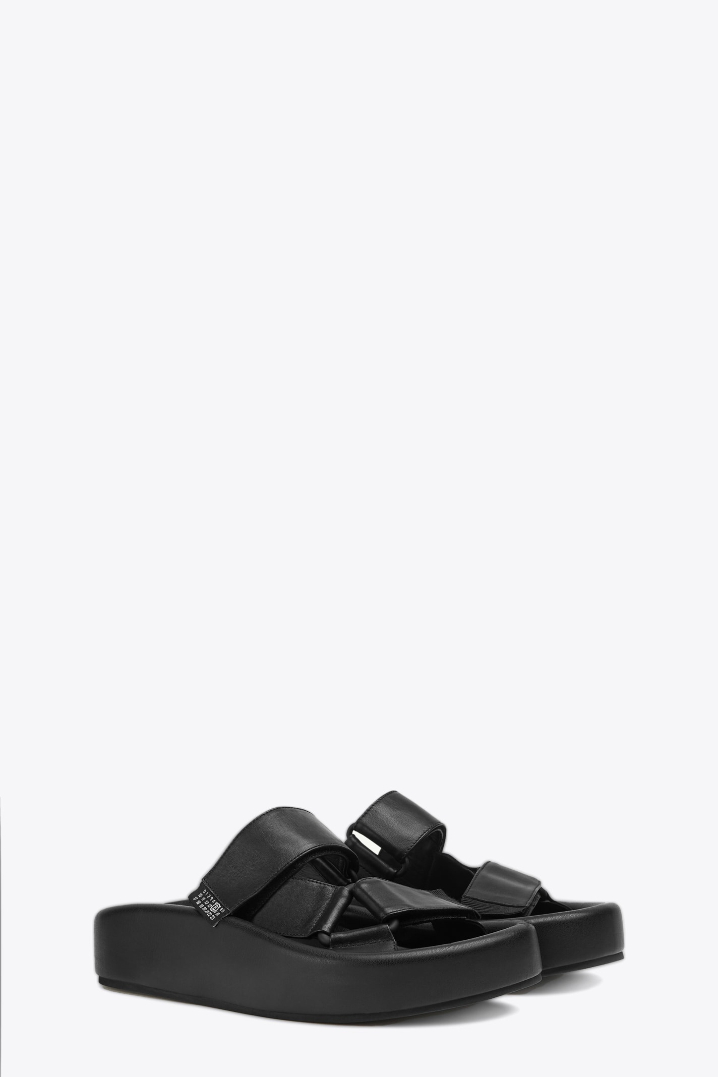 Shop Mm6 Maison Margiela Sandalo Black Leather Webbing Sandal With Chunky Sole In Nero