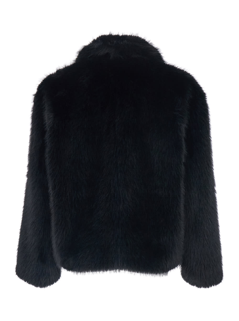 Tonywack Black Jacket With Classic Collar In Faux Fur Man In Black