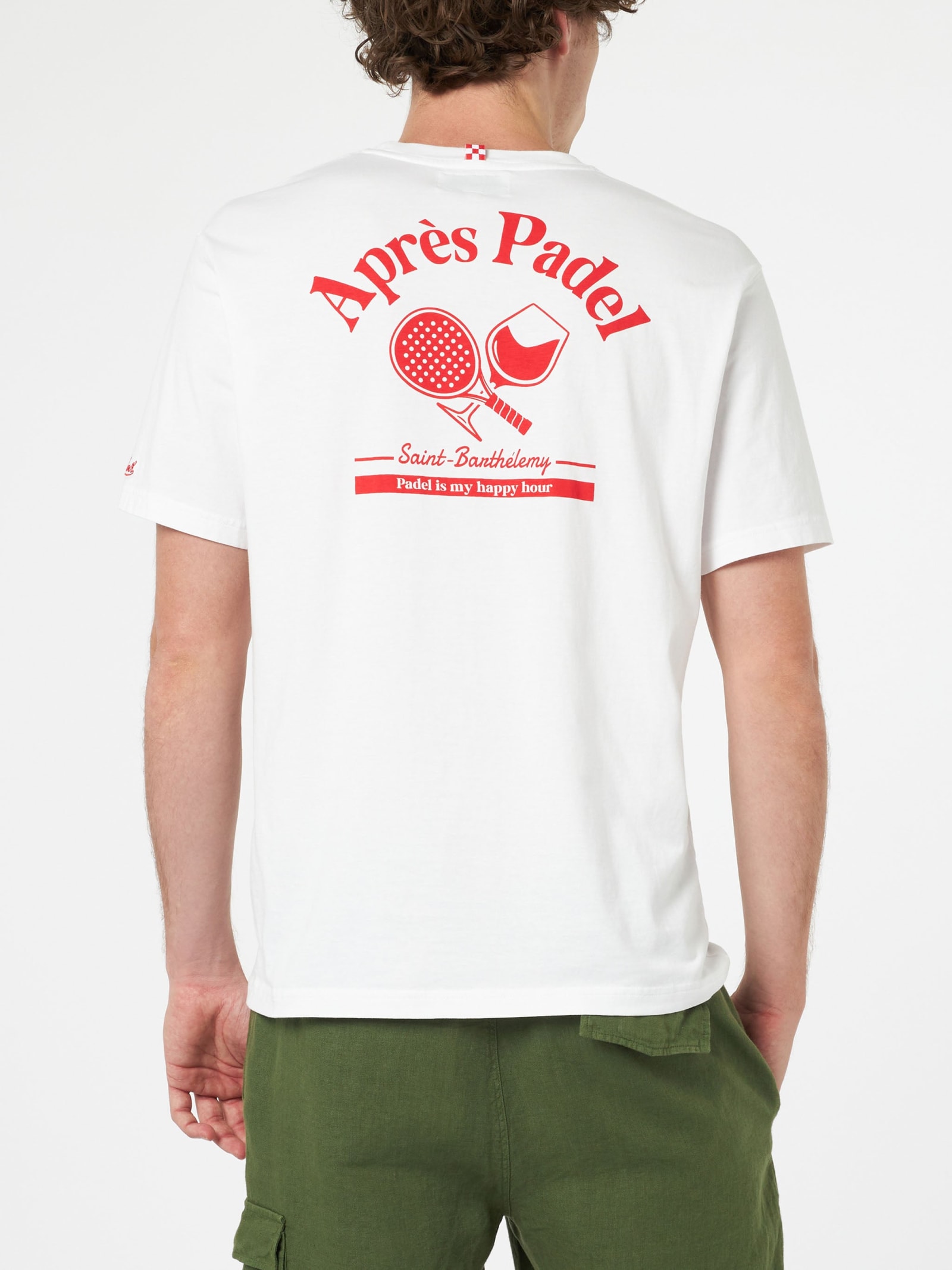 Shop Mc2 Saint Barth Man Cotton T-shirt With Aprés Padel Placed Print In White