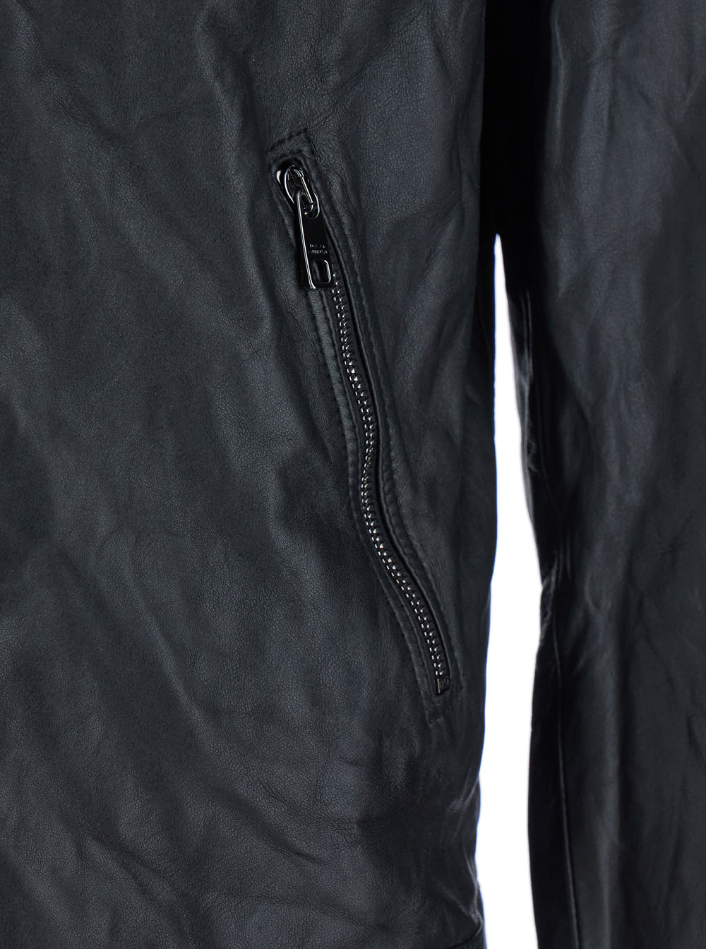 Dolce & Gabbana Black Crewneck Jacket With Two Front Welt Pockets With Zip In Leather Man In Blue