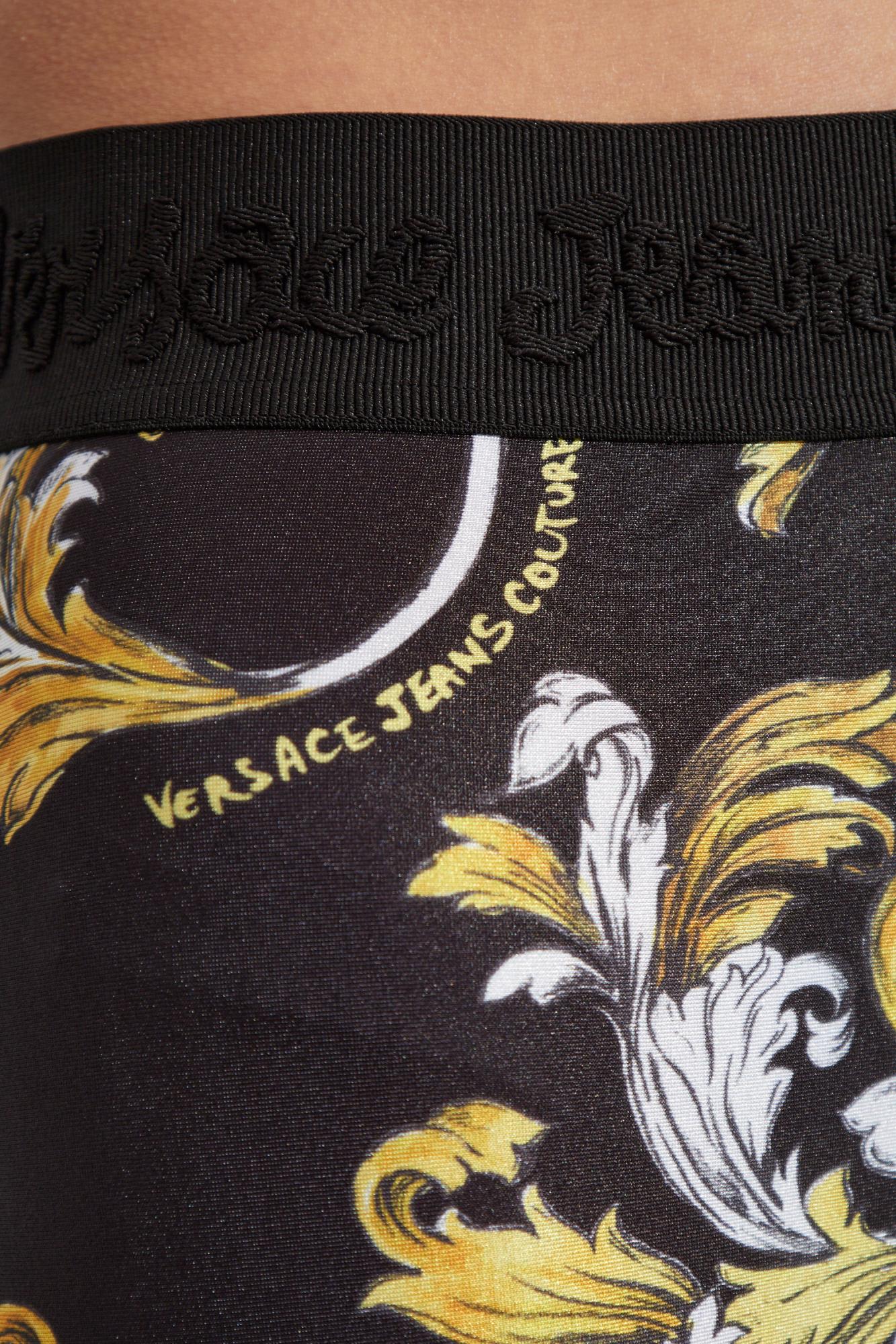 Versace Jeans Couture Black Leggings With Barocco Graphic Print In Black