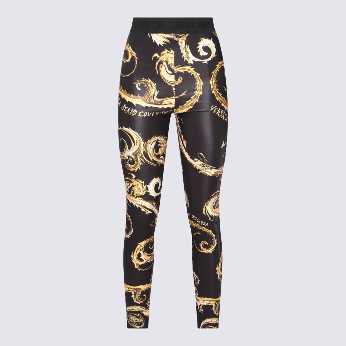 Shop Versace Jeans Couture Black And Gold Pants In Multicolour