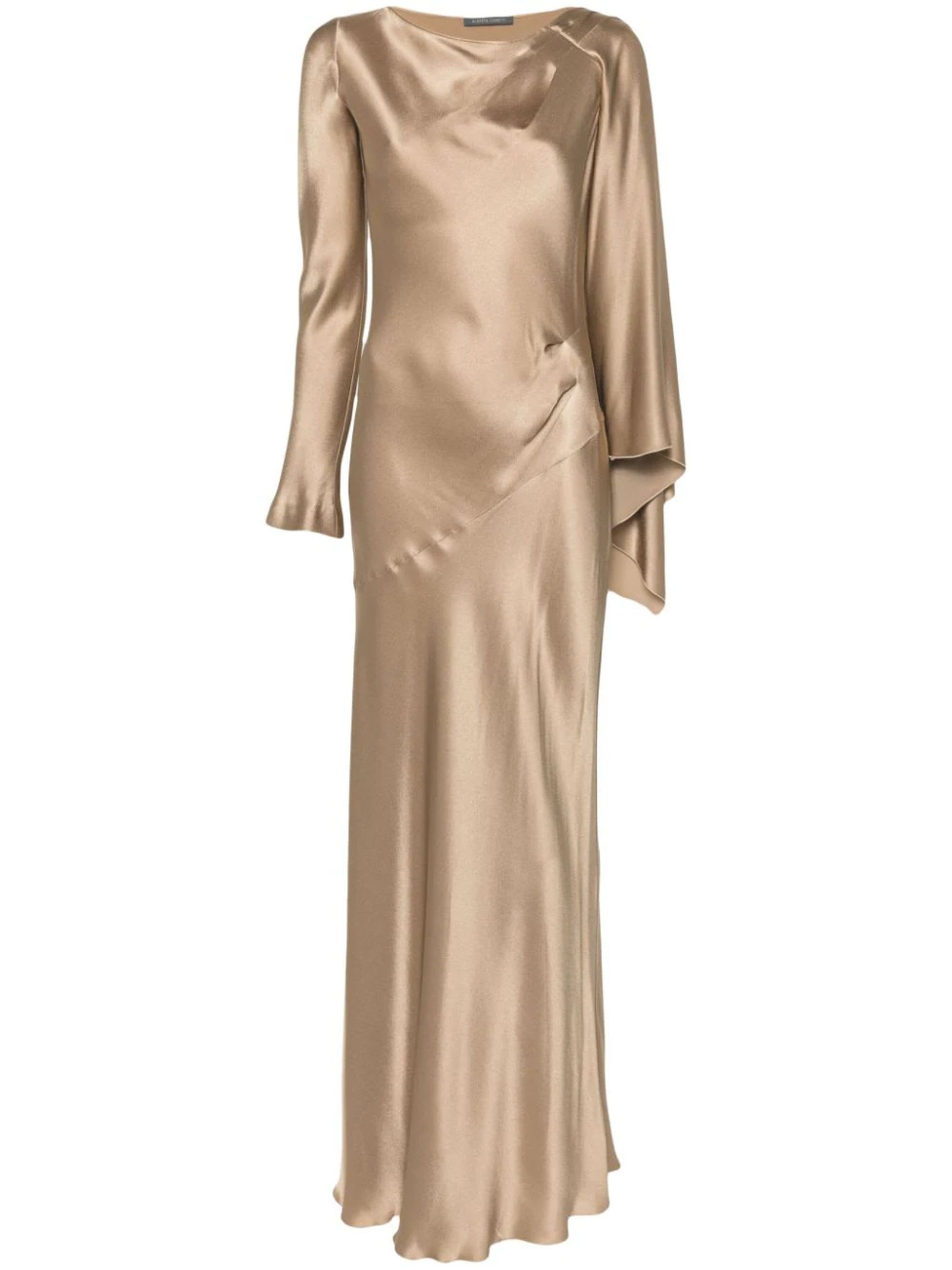 Shop Alberta Ferretti Beige Satin Maxi Dress