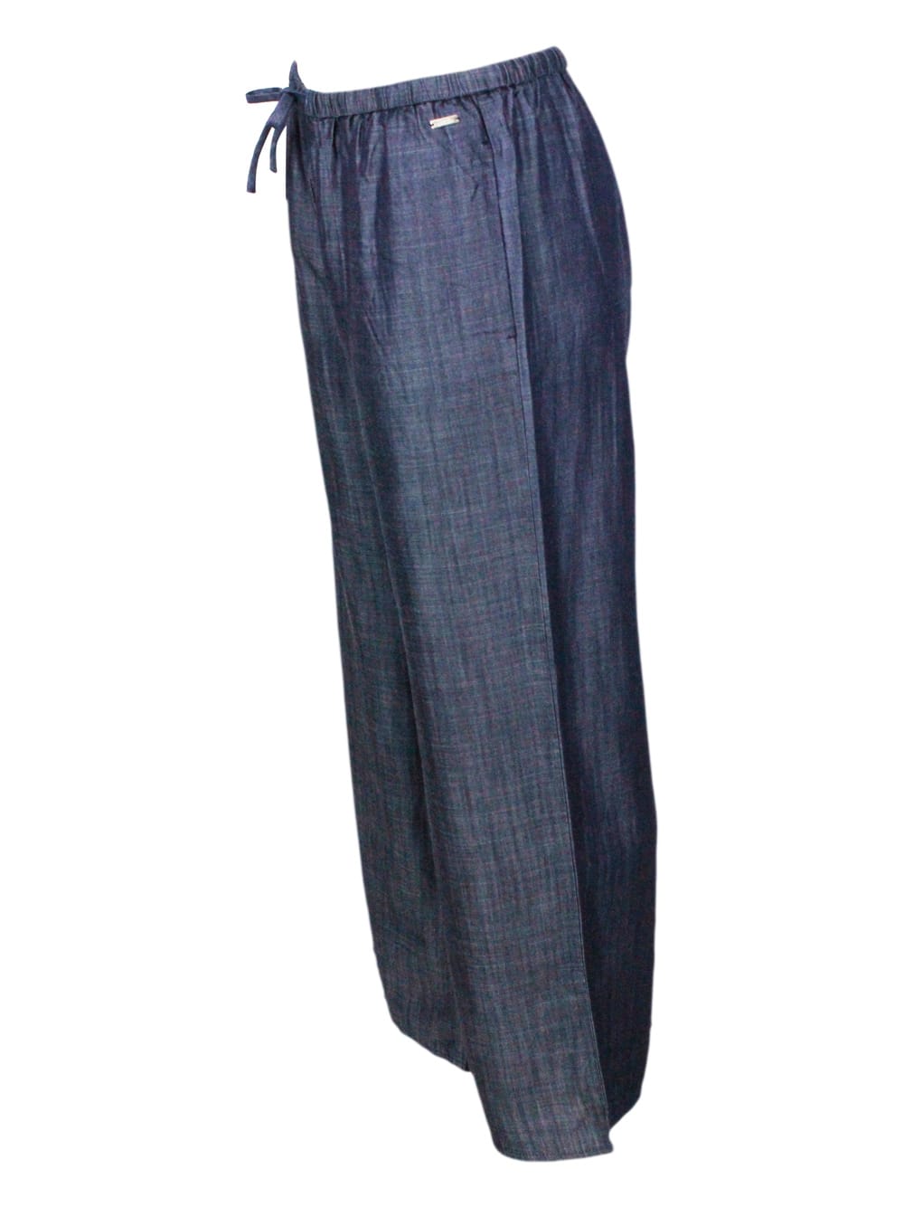 Shop Armani Collezioni Wide-leg Jogging Trousers In Light Denim With Drawstring Waist In Denim Dark