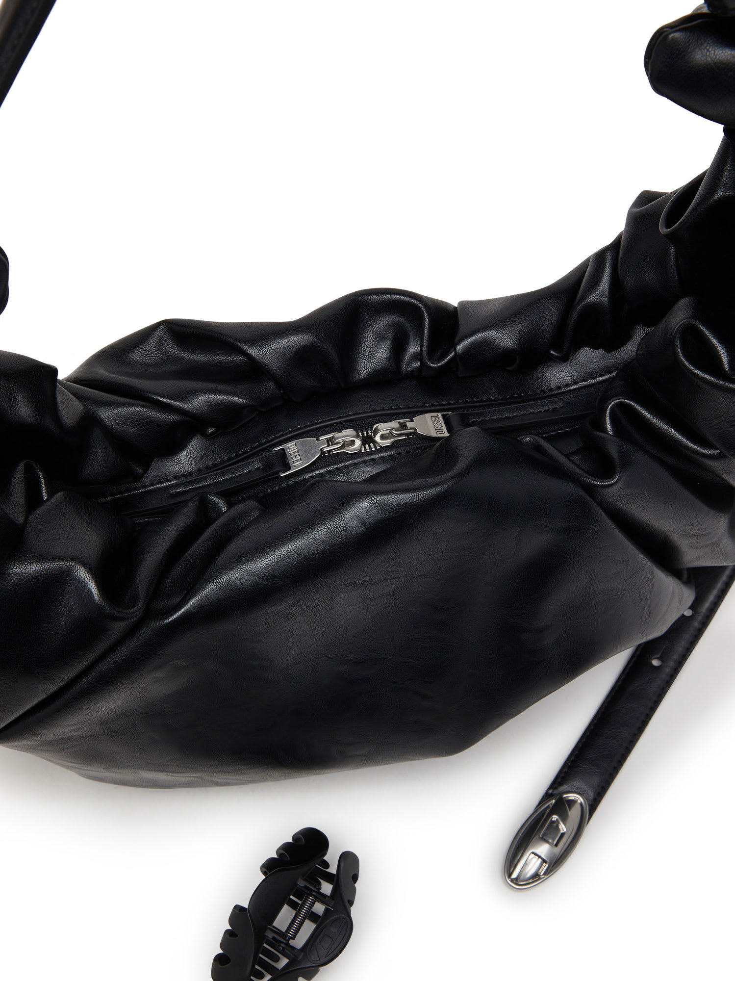 Diesel Large Grab-d Scrunched Shoulder Bag In Black