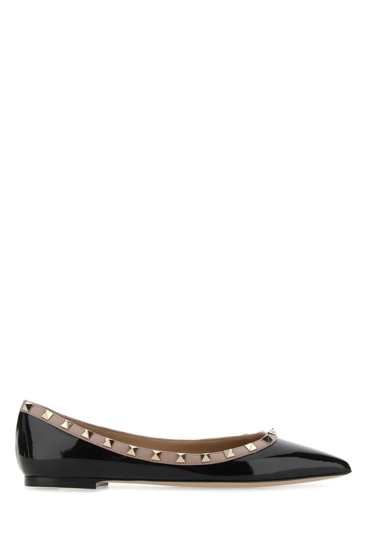 Shop Valentino Black Leather Rockstud Ballerinas In Neropoudre