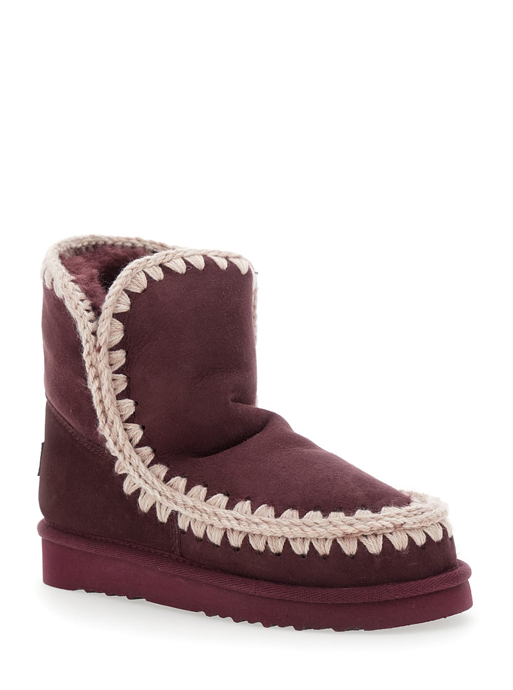 Mou Crochet-trimmed Suede Boots In Burgundy