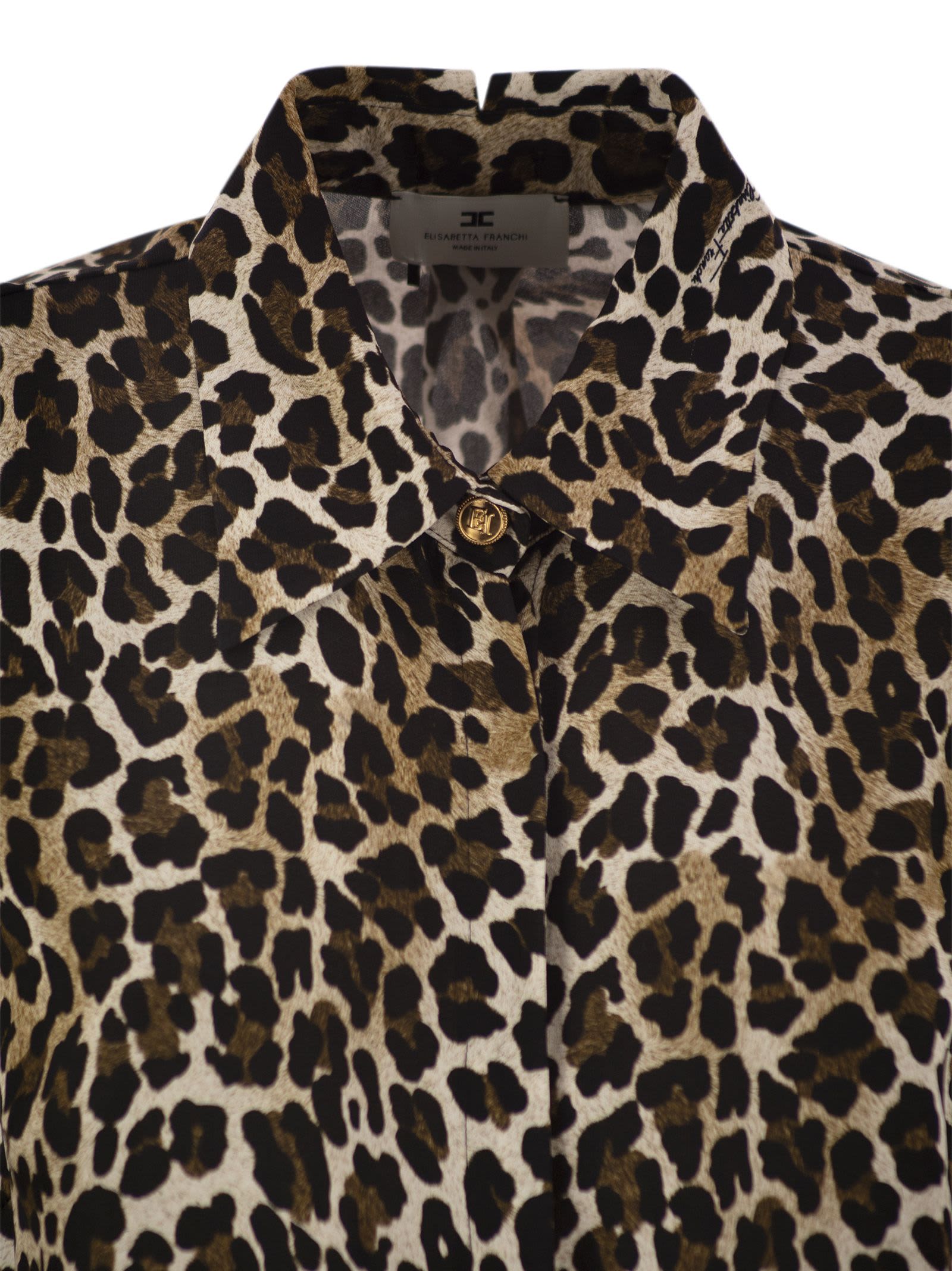 Elisabetta Franchi Animal Georgette Shirt With Ribbon Cuffs In Brown