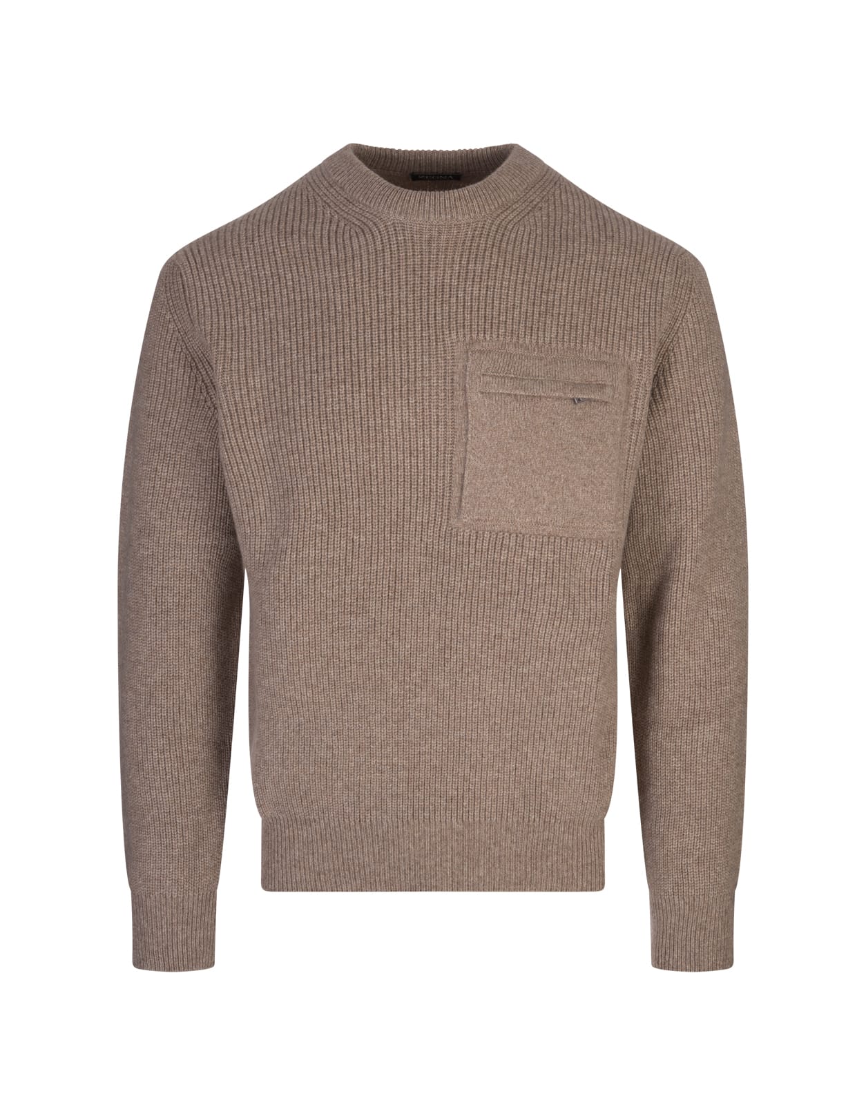 Shop Zegna Taupe Cashmere Sweater With Pocket In Brown