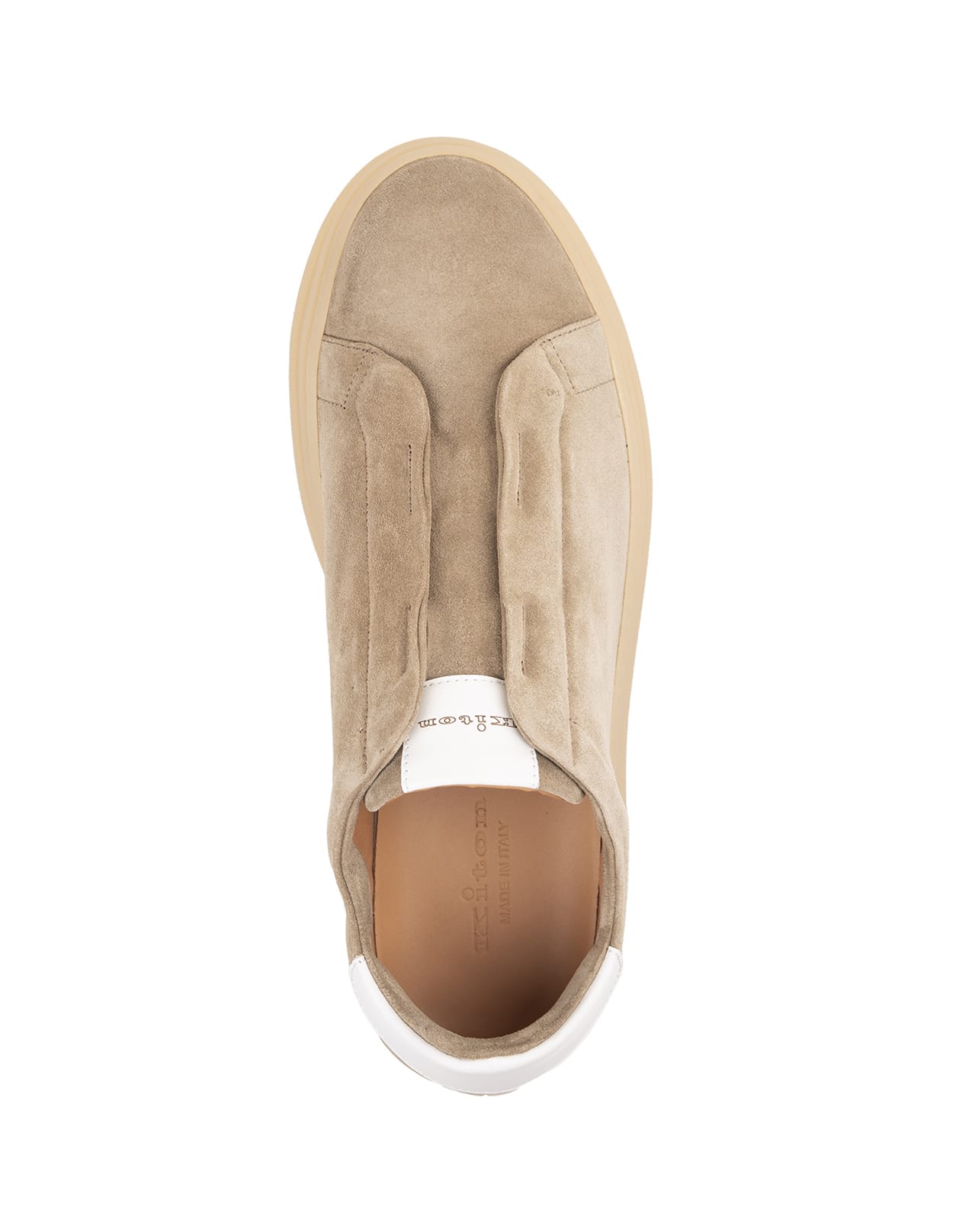 Shop Kiton Beige Suede Slip-on Sneakers In Brown