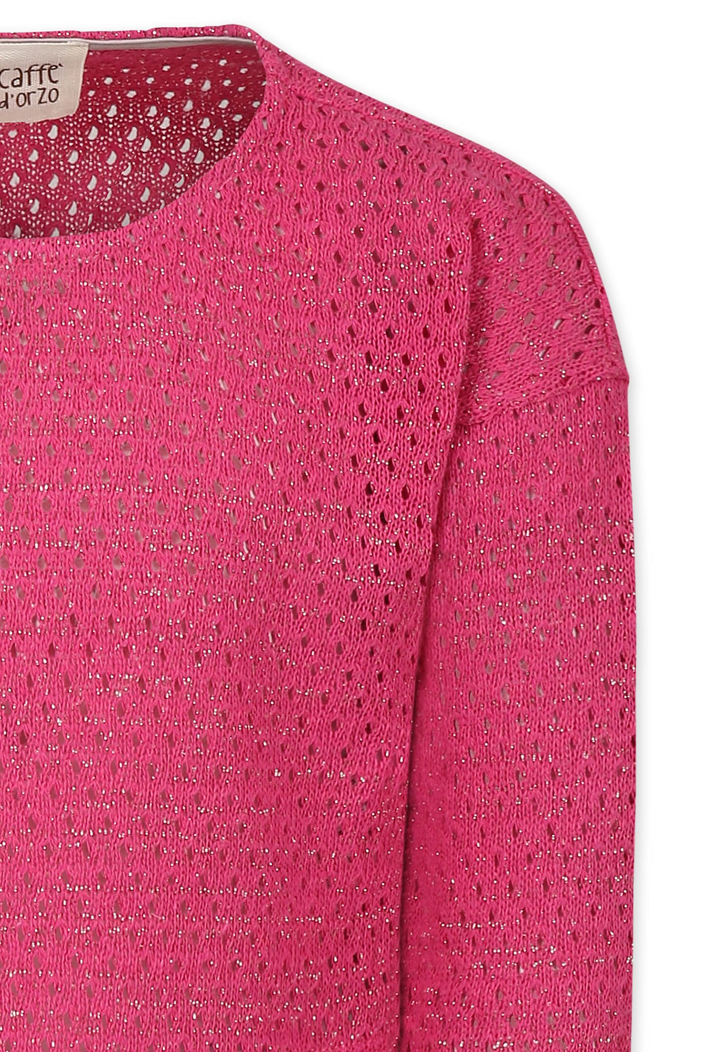 CAFFE' D'ORZO FUCHSIA CROP JUMPER FOR GIRL WITH GOLD LUREX DETAILS