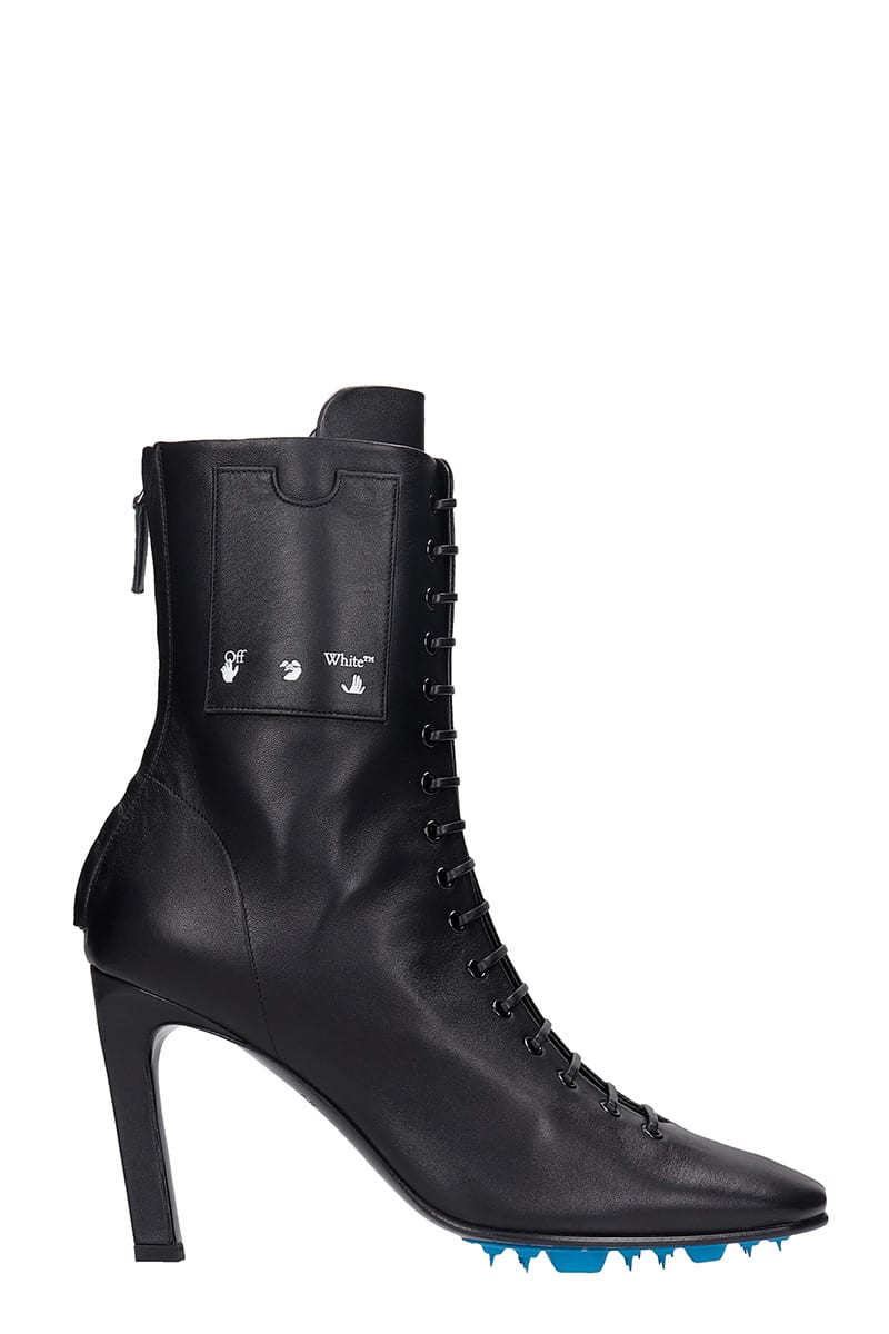Off-White High Heel High Heels Ankle Boots In Black Leather