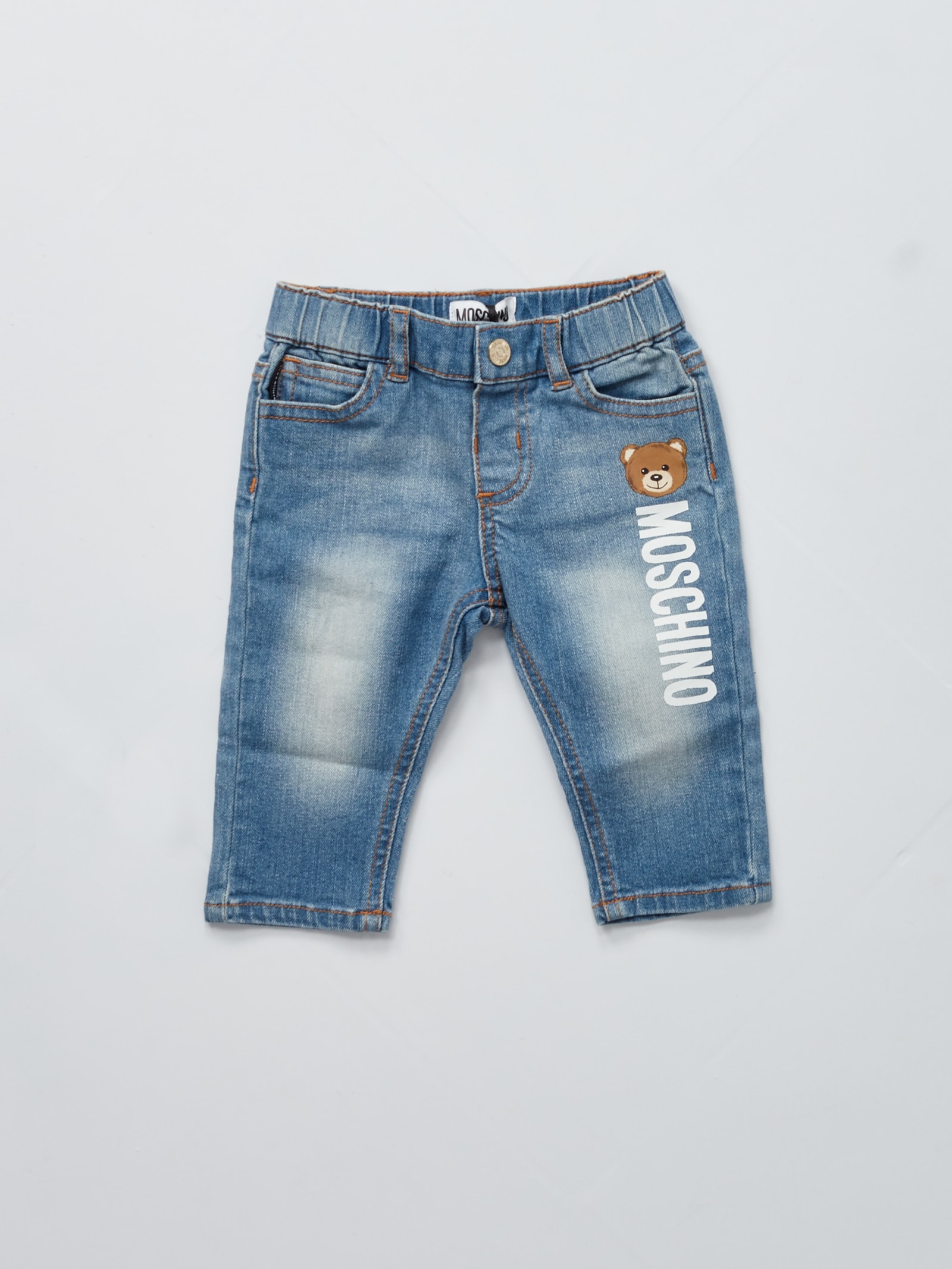 Moschino Babies' Cotton Jeans In Denim Chiaro