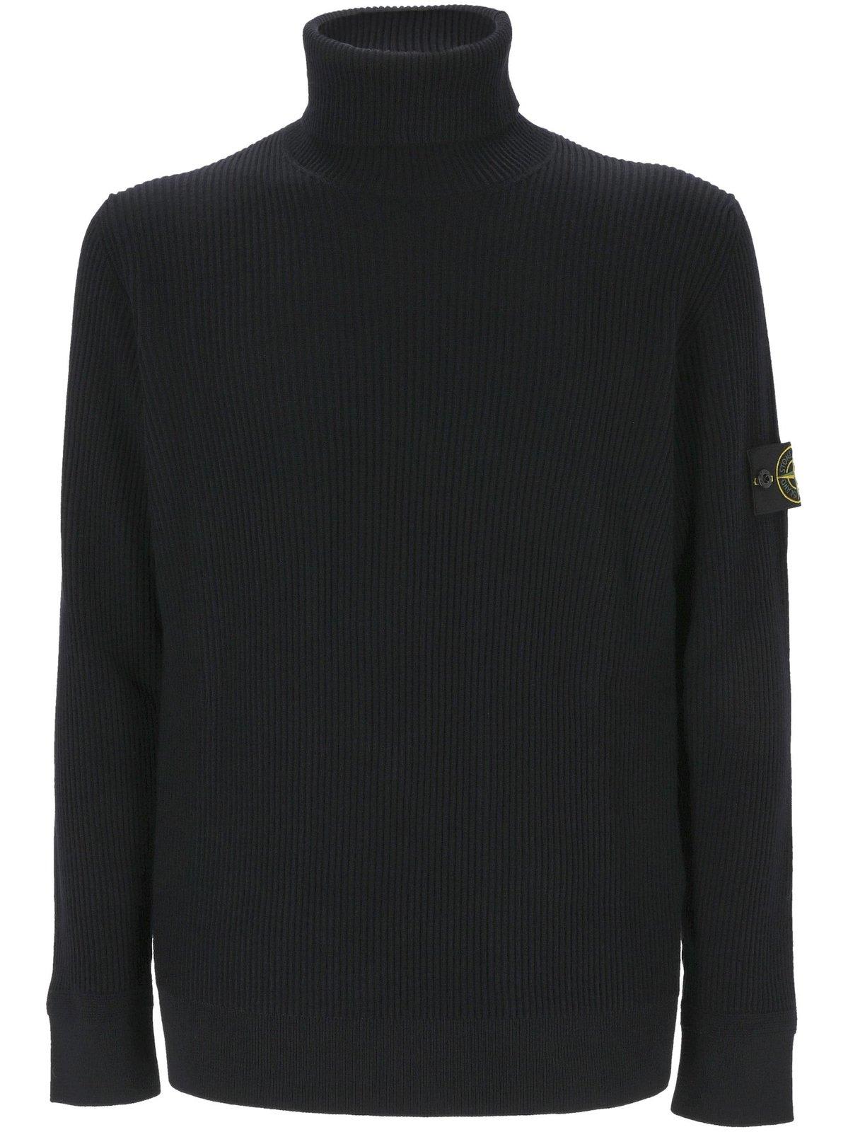 Shop Stone Island Logo Patch Turtleneck Jumper In Navy