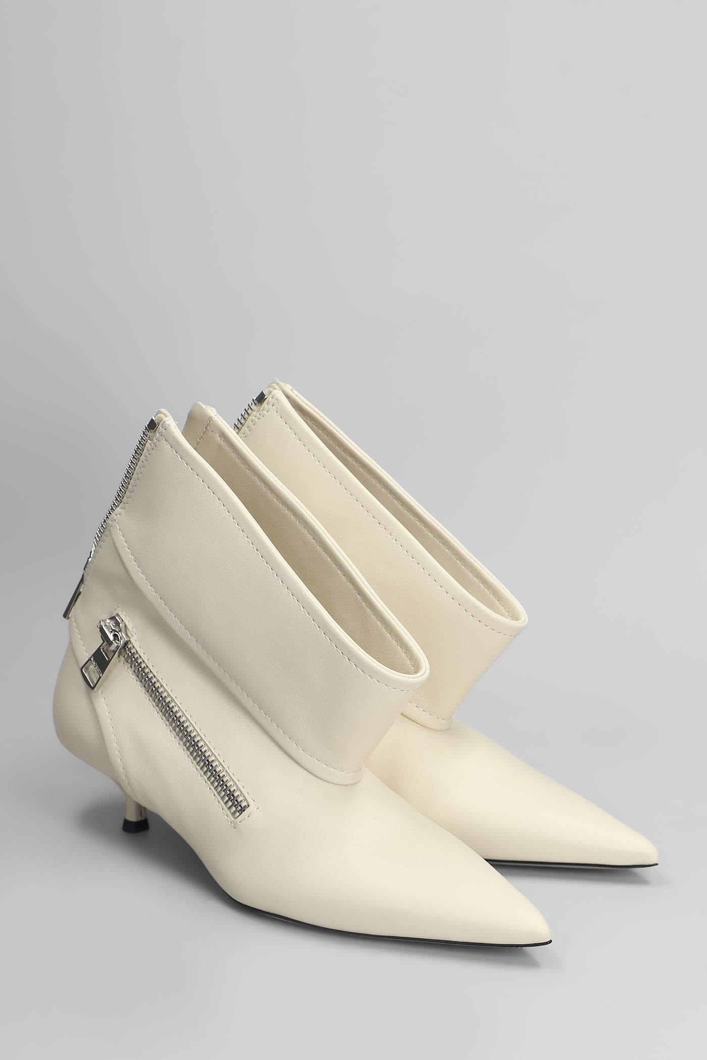 JW ANDERSON BIKER KITTEN HEEL LOW HEELS ANKLE BOOTS IN BEIGE LEATHER