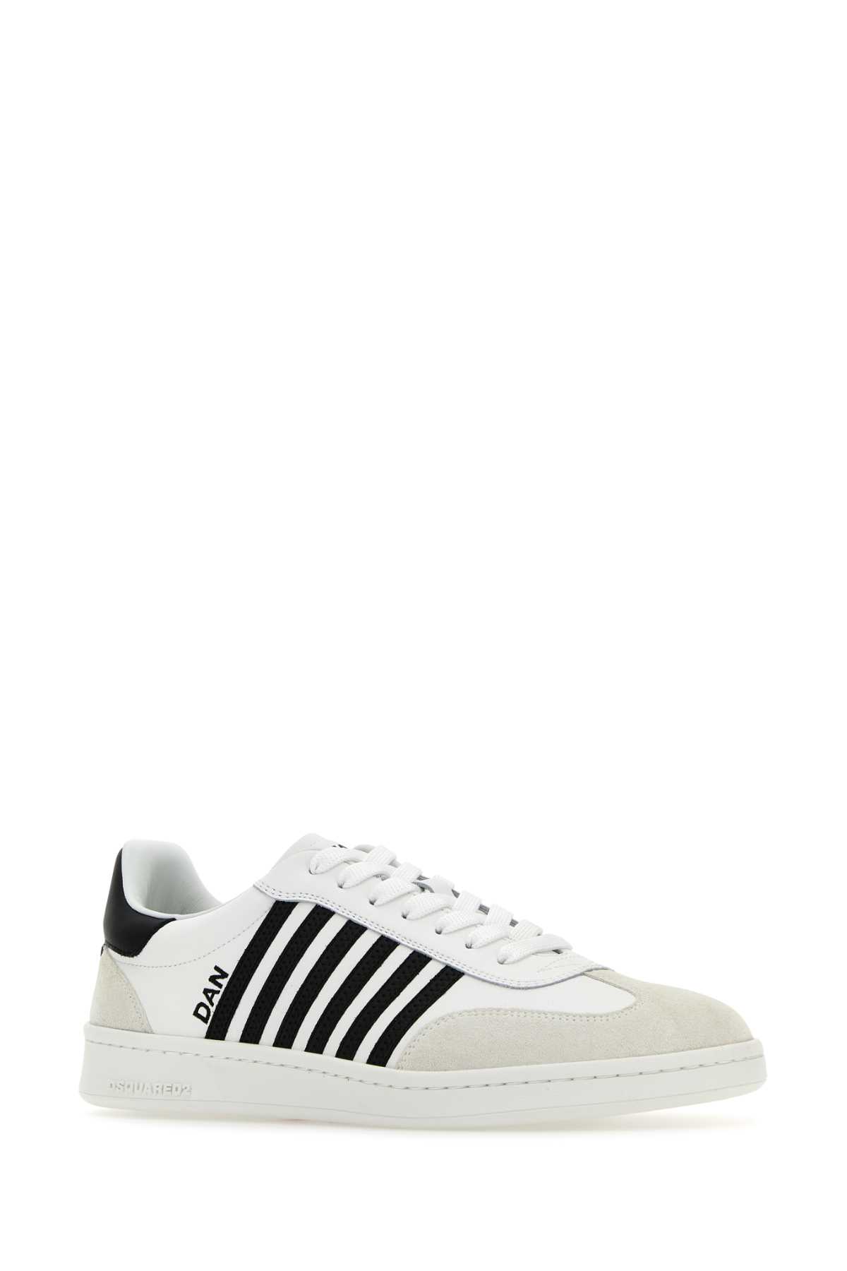 Shop Dsquared2 White Leather Boxer Sneakers In Whiteblack