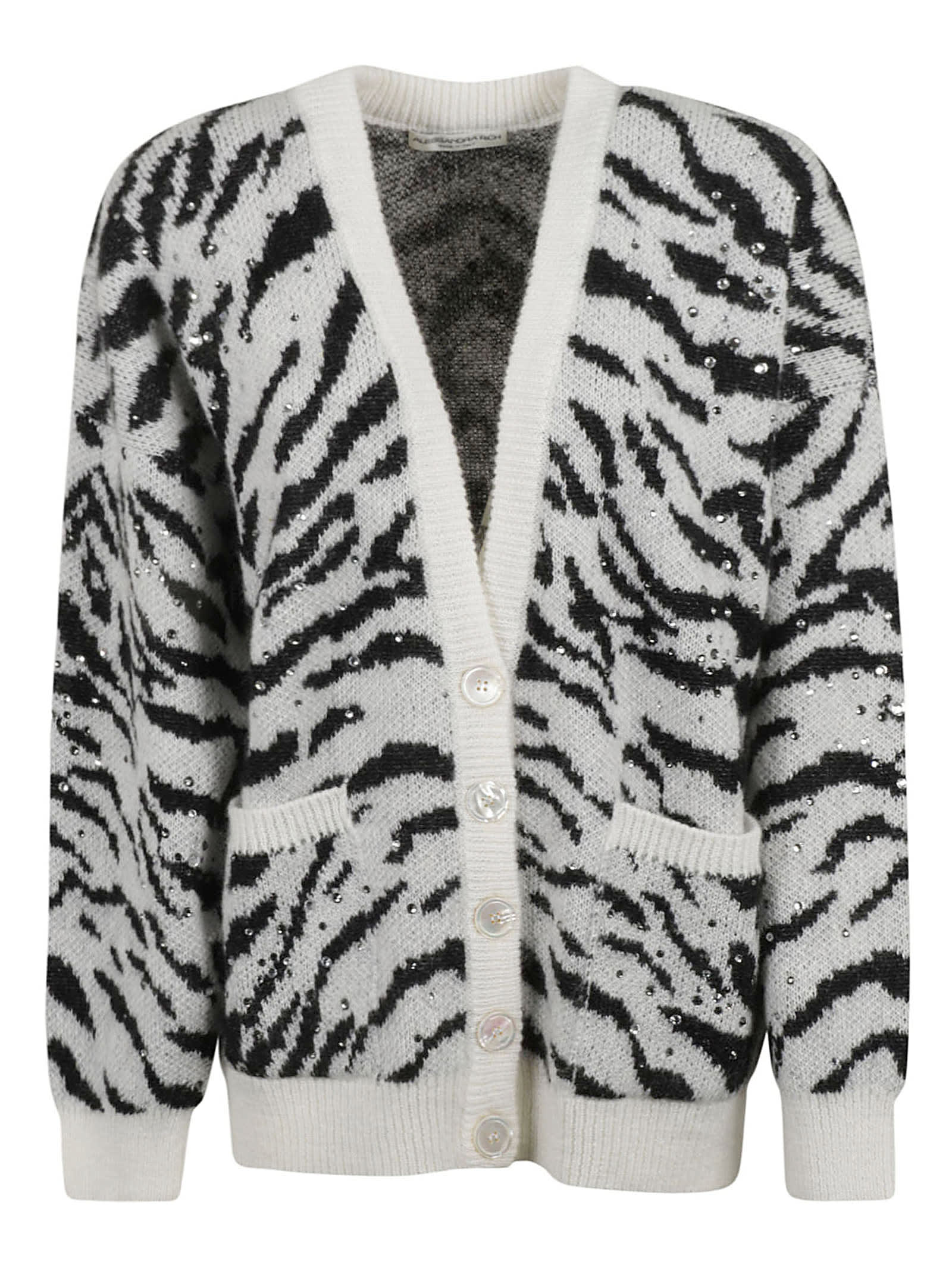 Alessandra Rich Zebra Pattern Knitted Long Cardigan