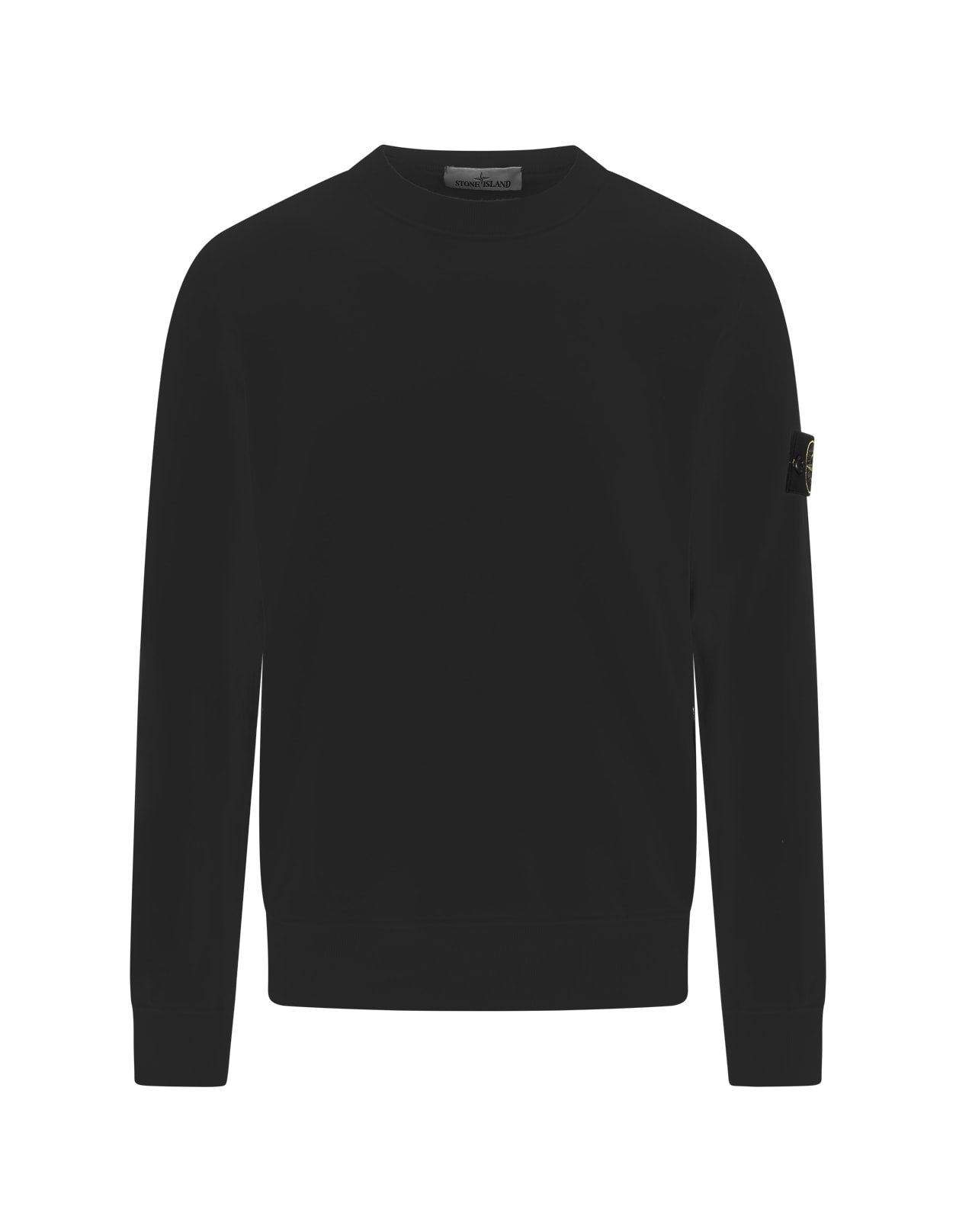 Stone Island Man Crew-neck Sweatshirt In Black Cotton
