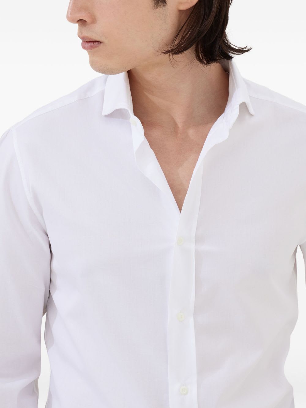 Brunello Cucinelli Button-down Collar Cotton Shirt With Curved Hem In White