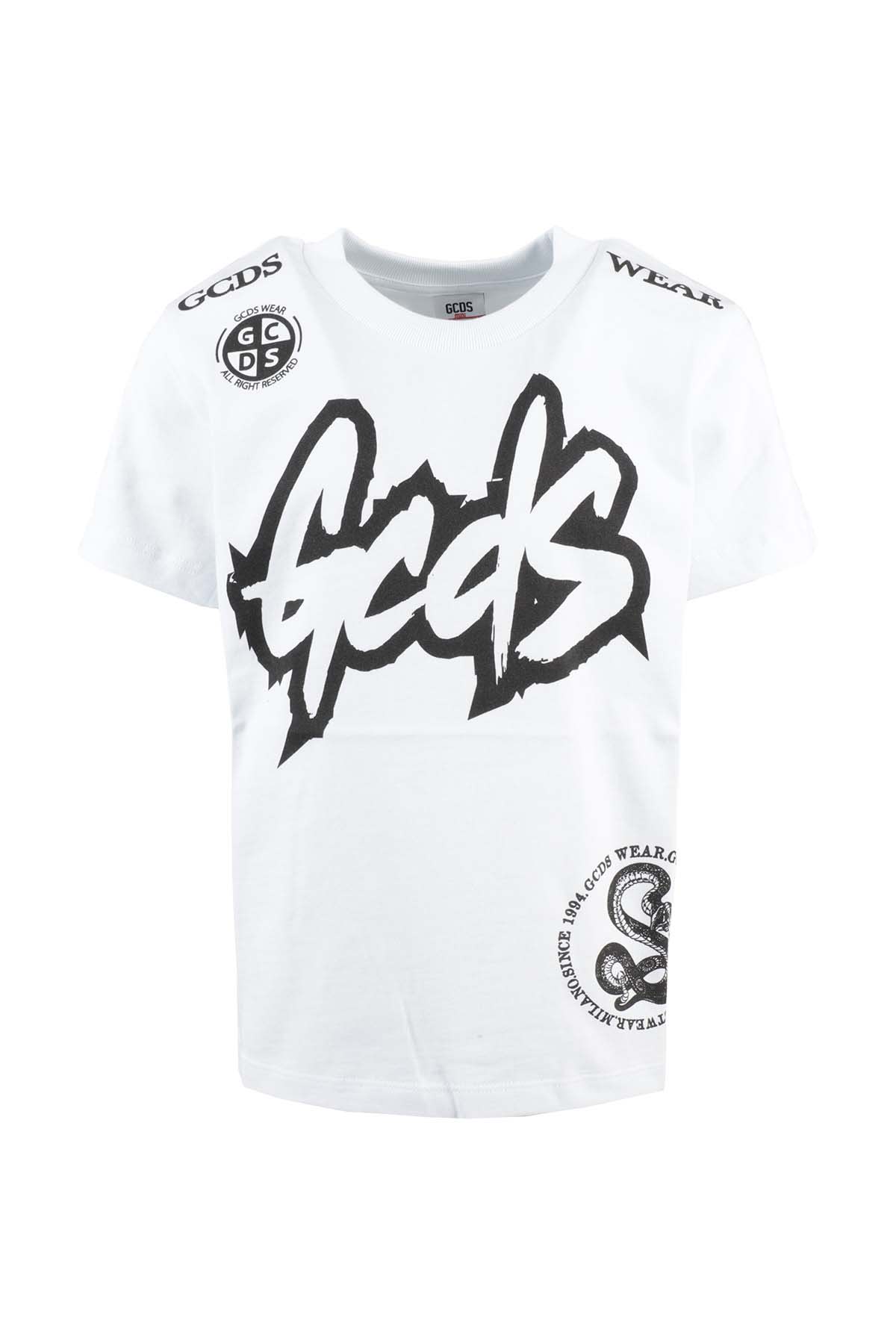 Gcds Mini Kids' Logo Script Print T-shirt In Bianco