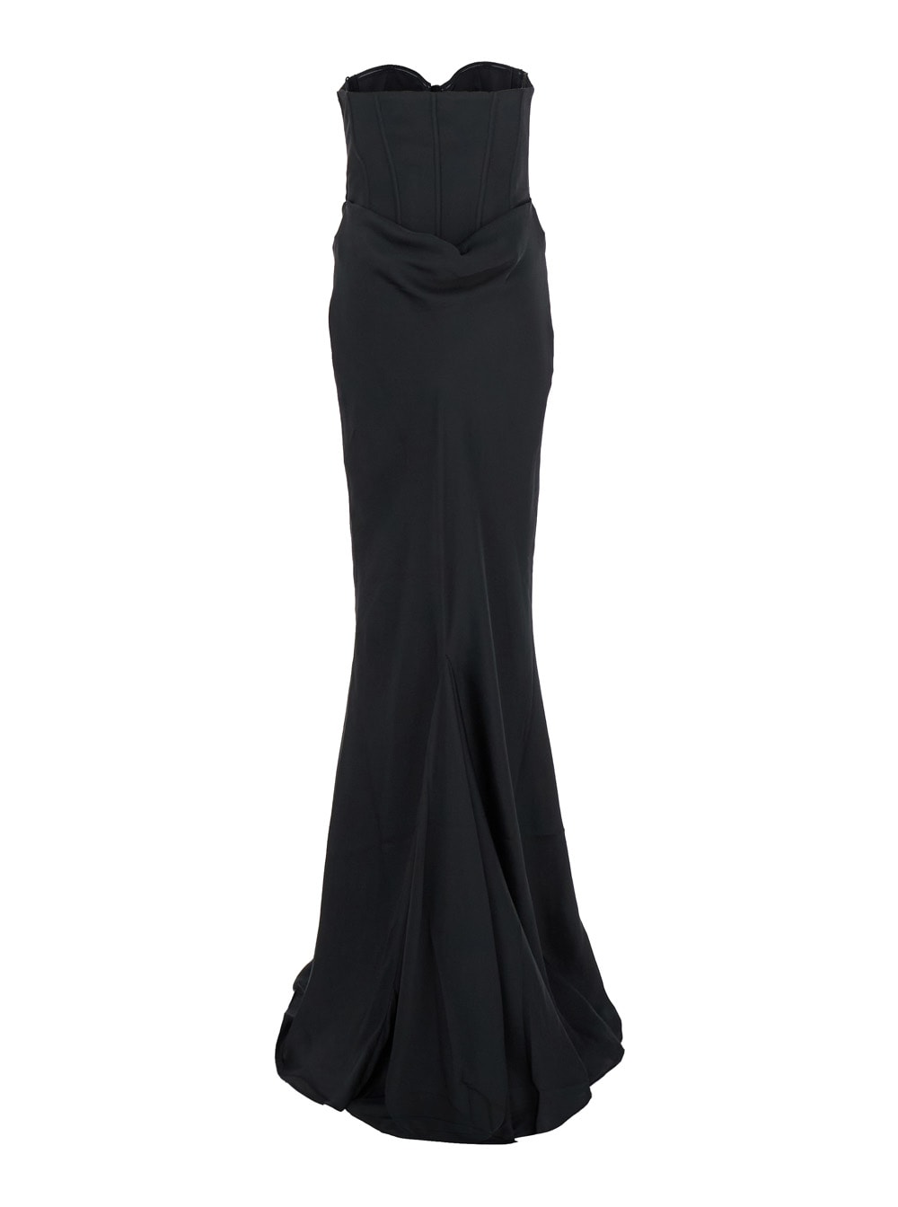 Rotate Birger Christensen Rotate Strapless Black Evening Dress With Fitted Bodice And Flowing Skirt In Blue