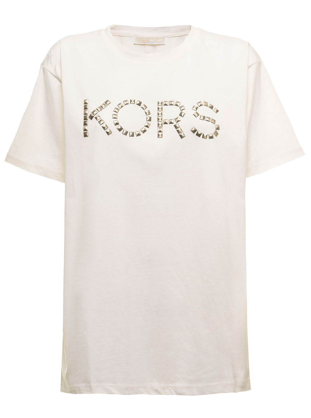 MICHAEL Michael Kors M Michael Kors Womans White Organic Cotton T-shirt With Studded Logo