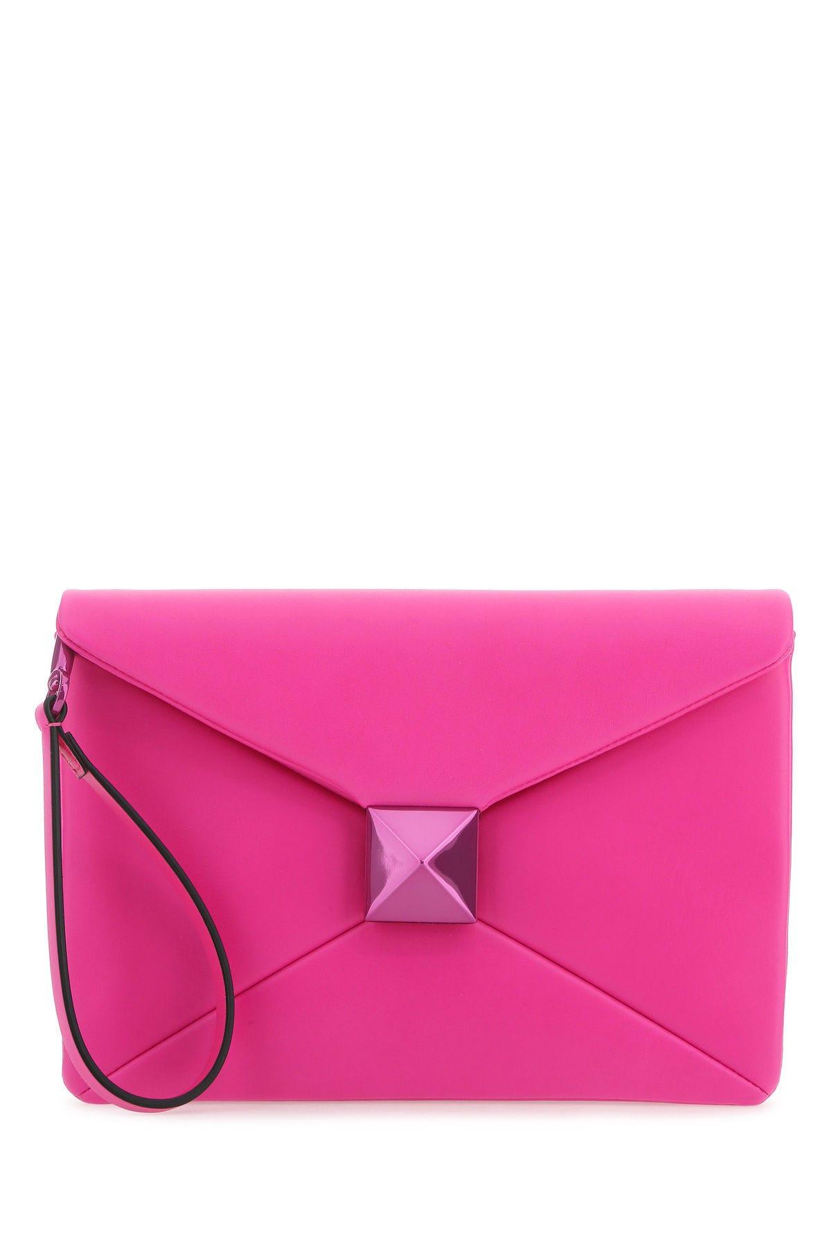 Pp Pink Nappa Leather One Stud Clutch