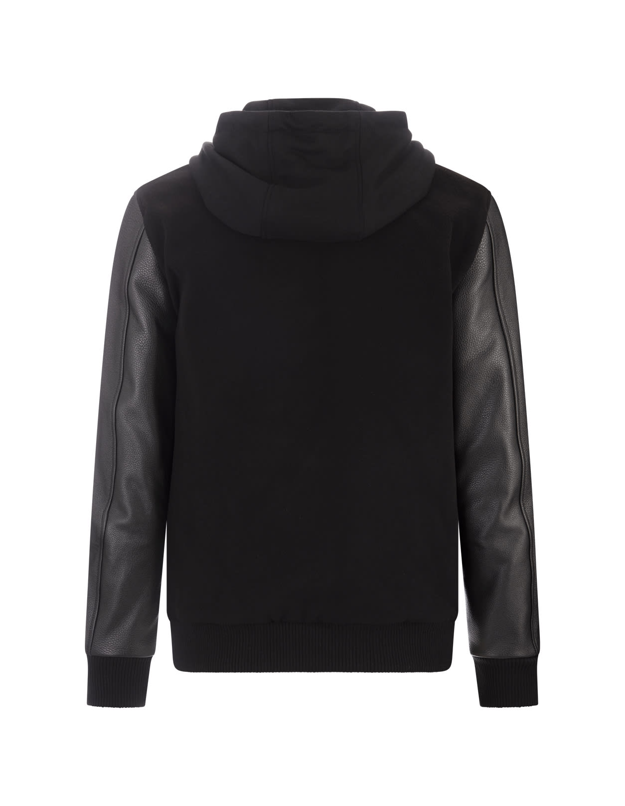 Shop Philipp Plein Black Hoodie Sweatjacket With Leather Sleeves In Nero