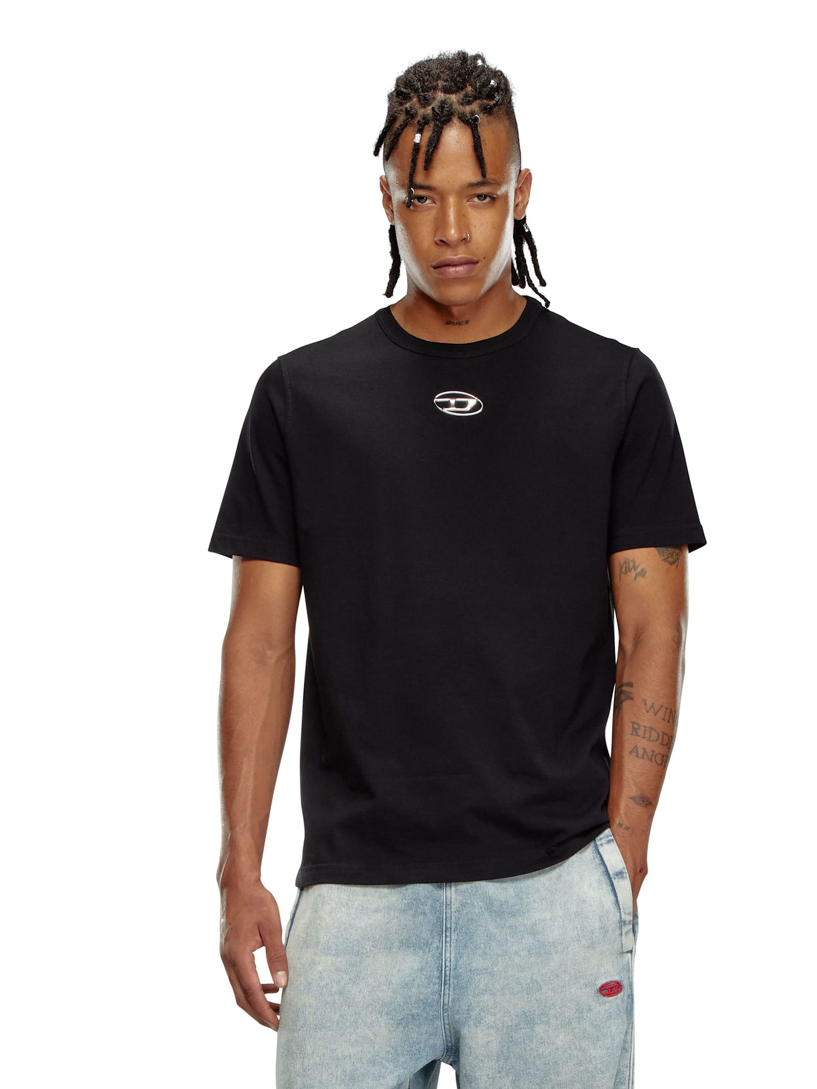 Diesel Just' Black Crewneck T-shirt With Logo Detail In Cotton