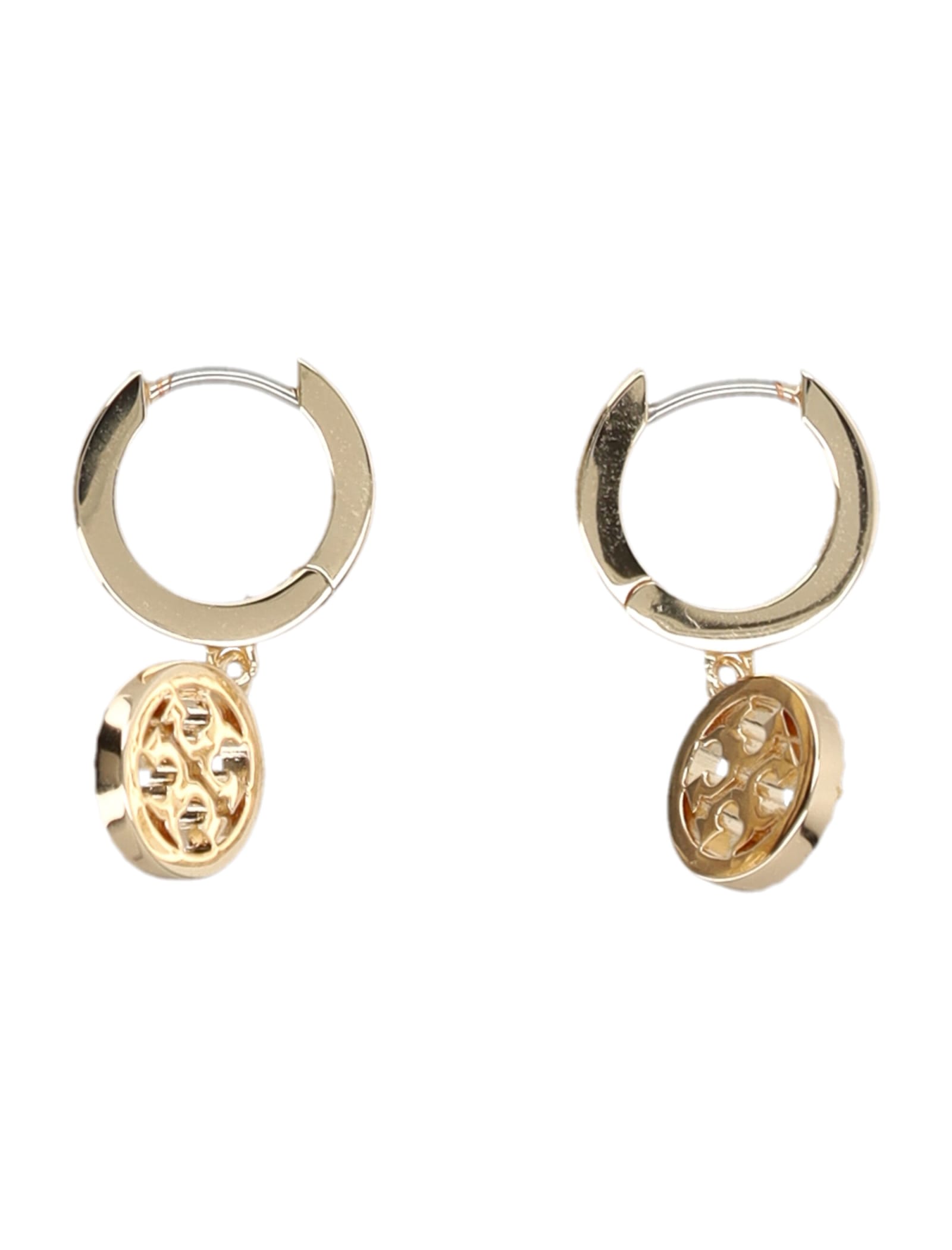 Shop Tory Burch Miller Pave Huggie Hoop Earrings In Tory Gold / Crystal