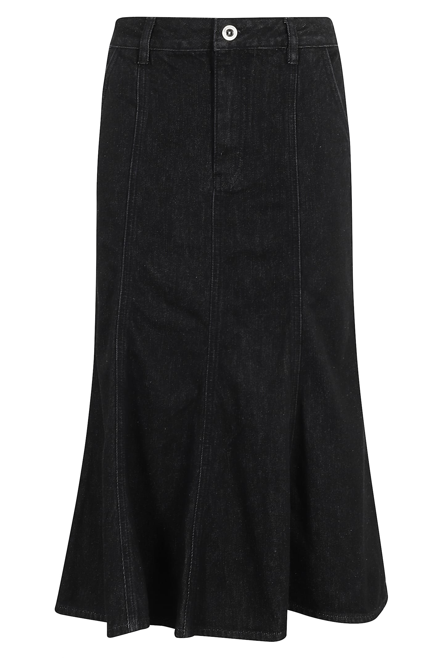 Black Flared Denim Midi Skirt