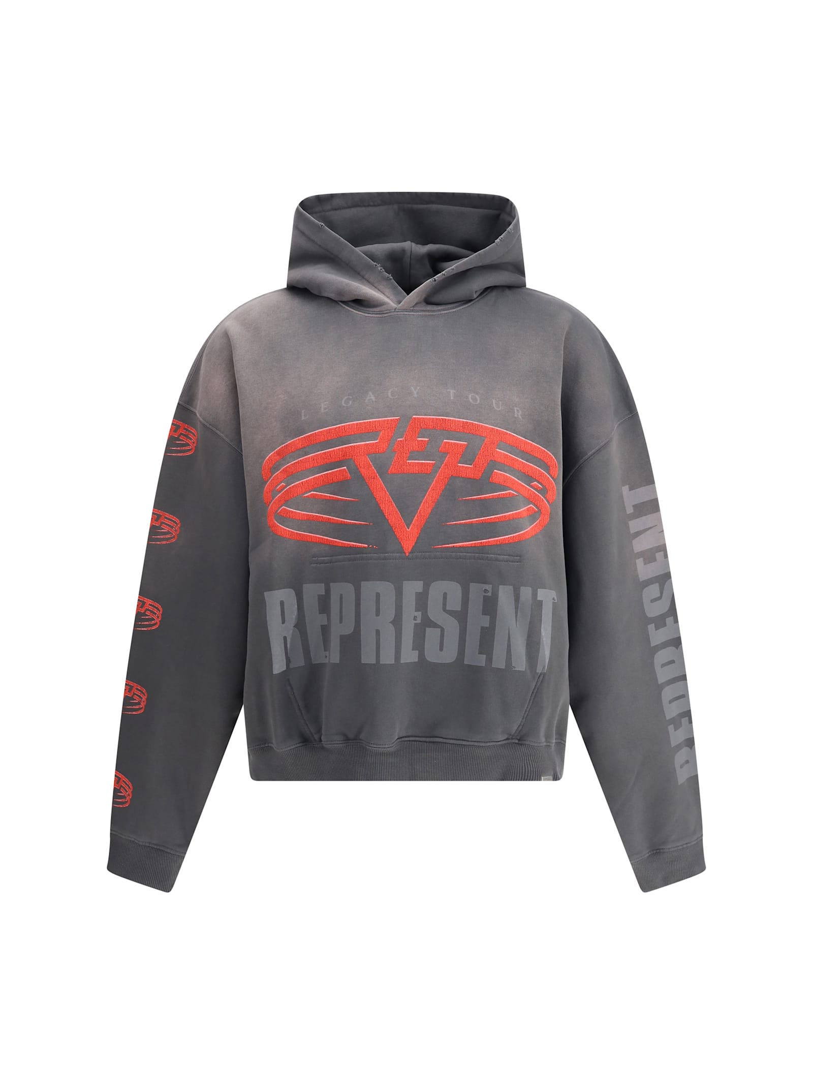 Represent Grey Hoodie With Maxi Logo Print On Front And Rear And Dropped Shoulders In Cotton Man In Gray