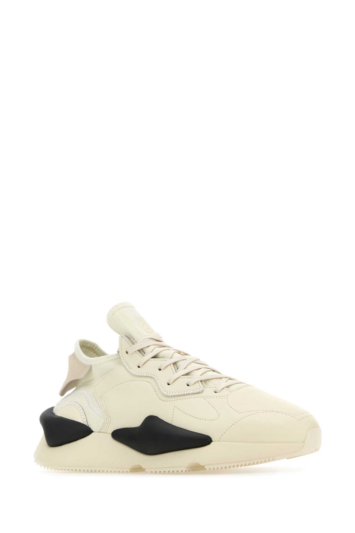 Shop Y-3 Sand Fabric And Leather  Kaiwa Sneakers In Creamwhiteoffwhiteblack