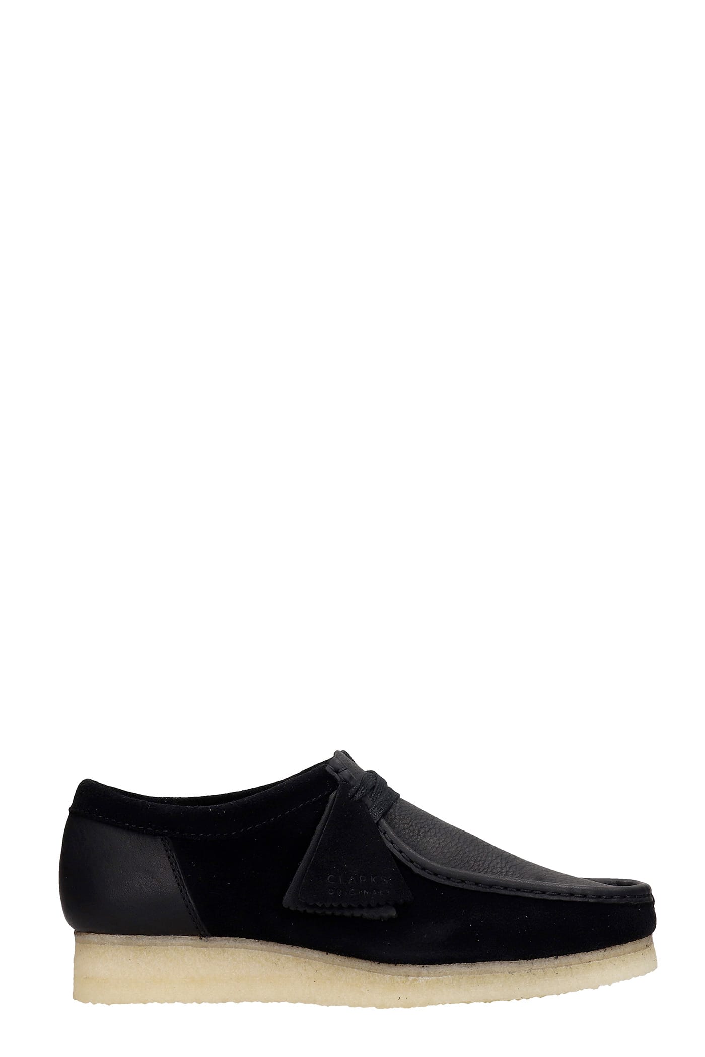 Clarks Wallabee Lace Up Shoes In Black Suede And Leather