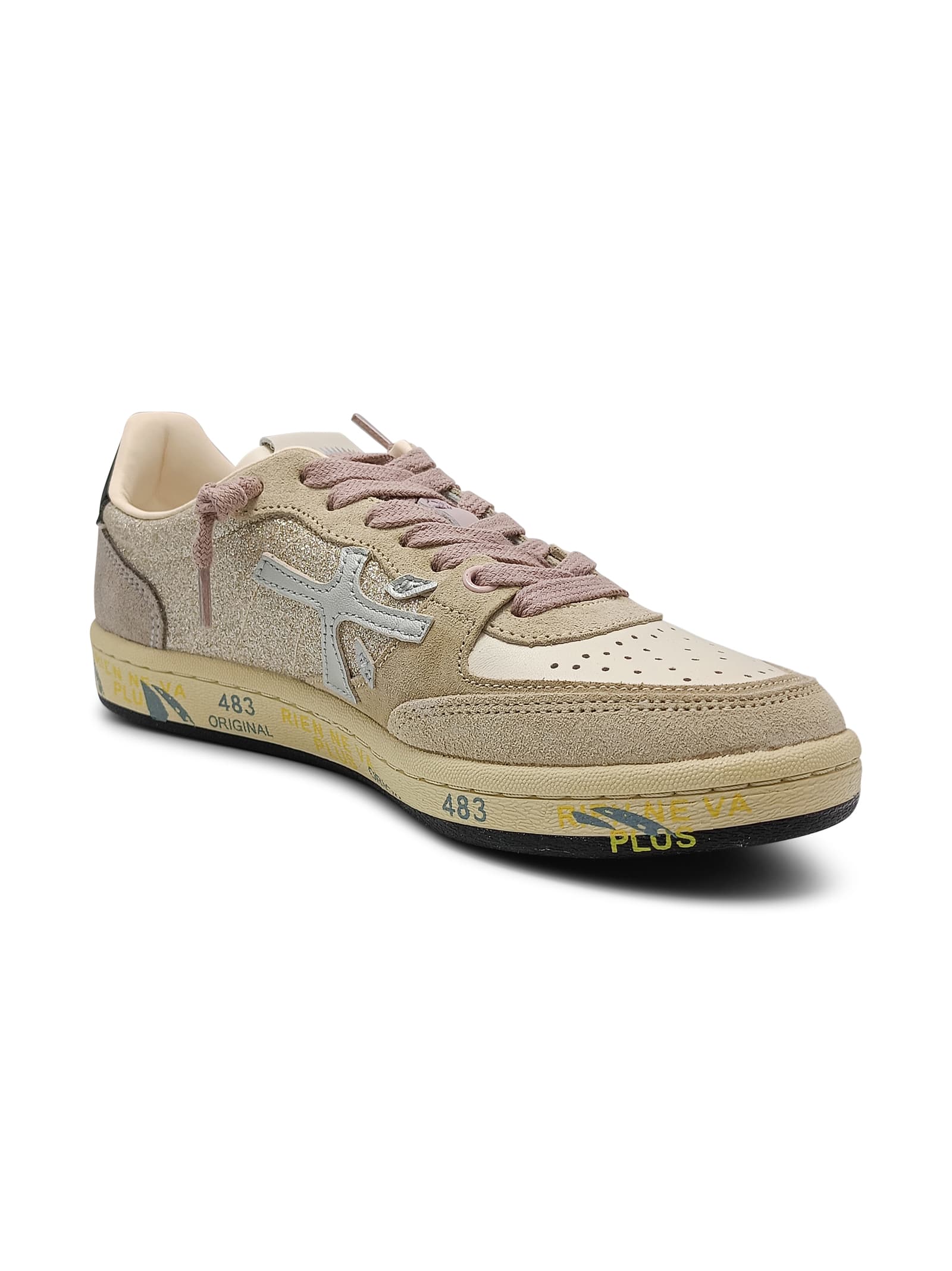 Premiata Sneakers In Gold Glitter-beige