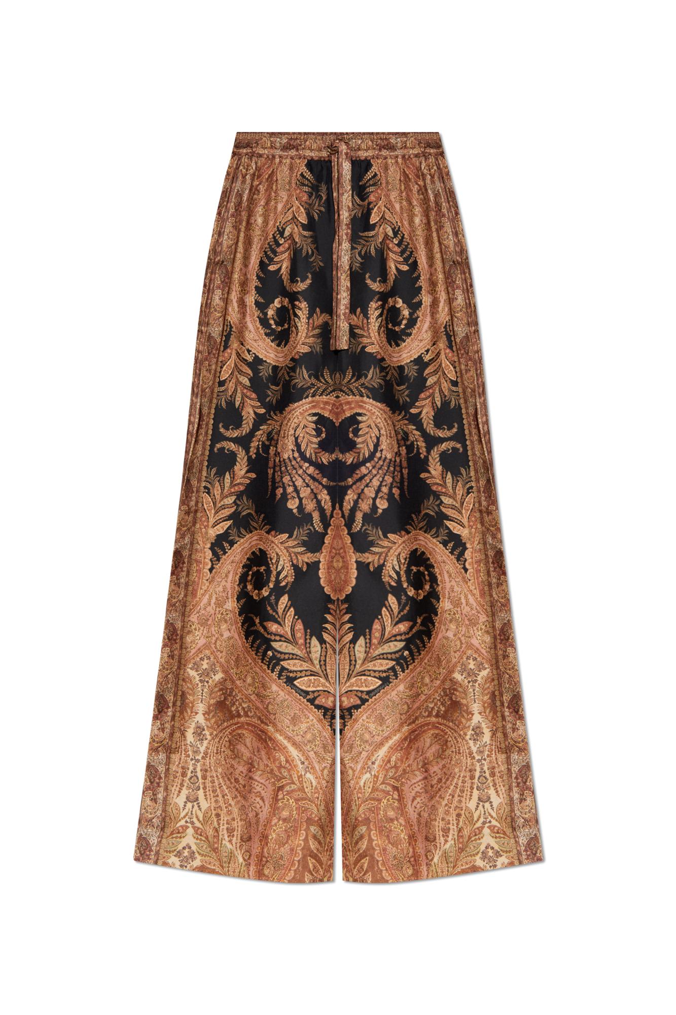 Zimmermann Wide-leg Trousers With Intricate Baroque Print And Adjustable Waistband In Black