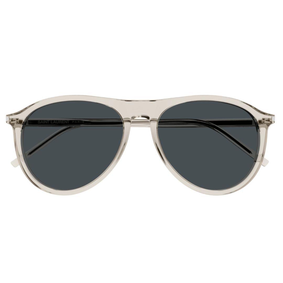 Shop Saint Laurent Aviator Frame Sunglasses In 003 Beige Beige Transpare