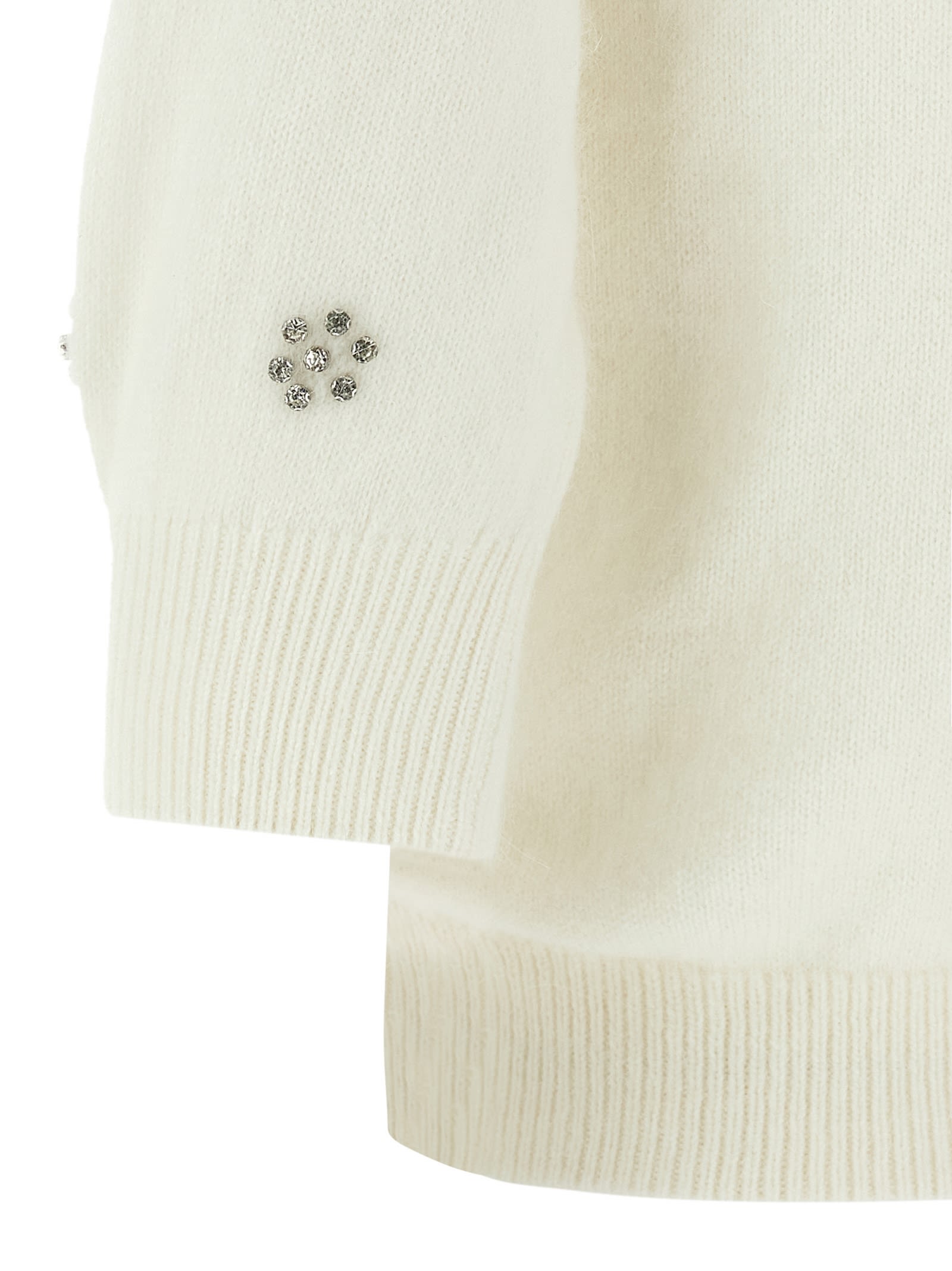 Twinset Creamy White Sweater With Floral Embellishments In White