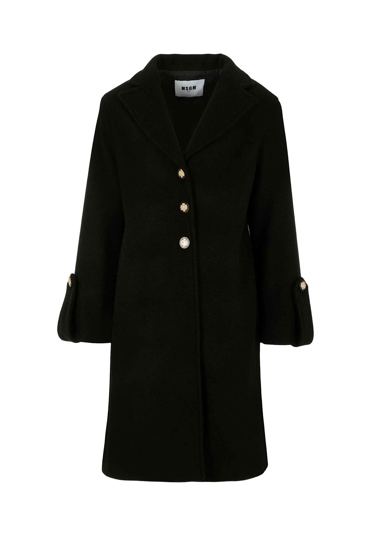 Msgm Button-detailed Flared-cuff Coat In Black