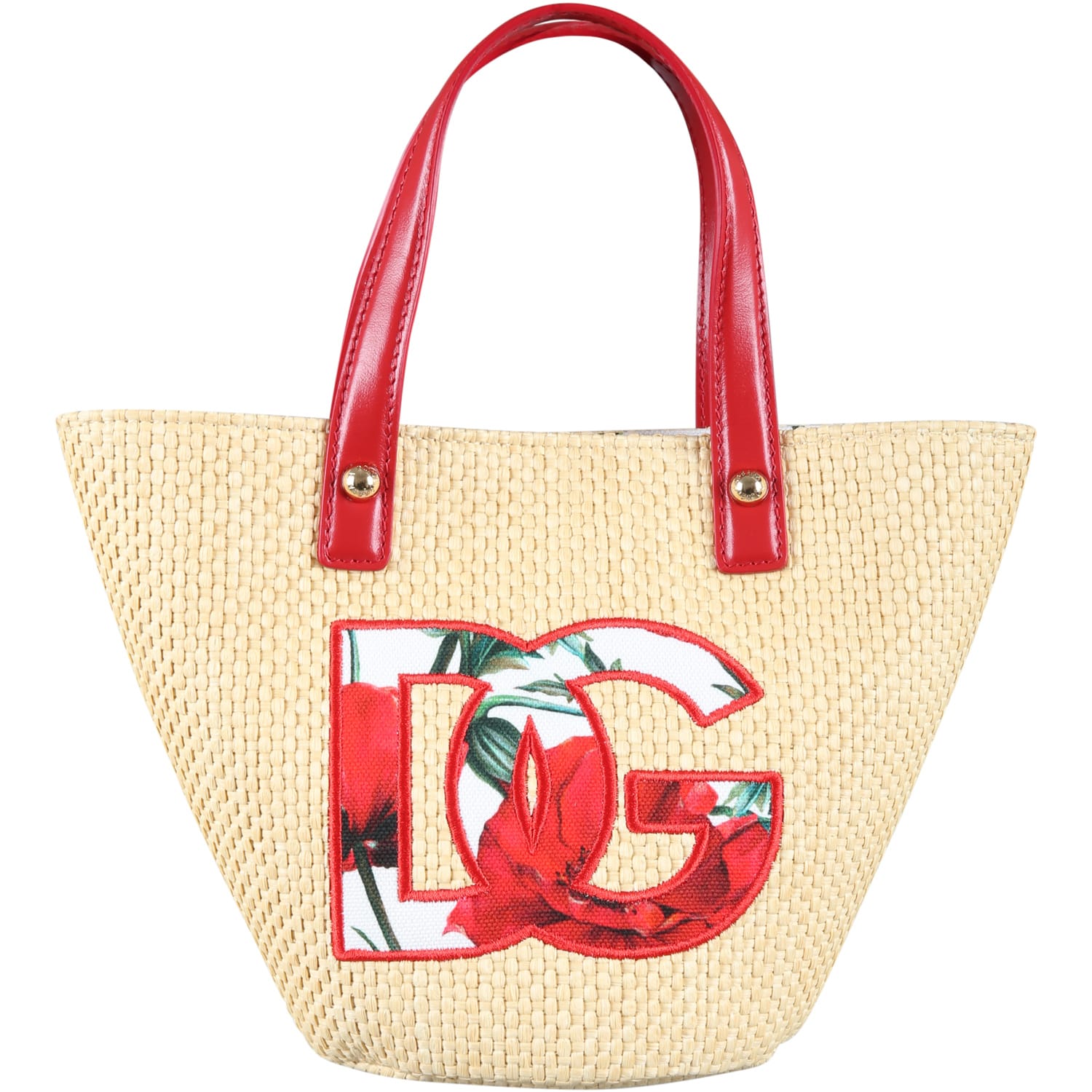 Dolce & Gabbana Beige Bag For Girl With Logo And Poppies