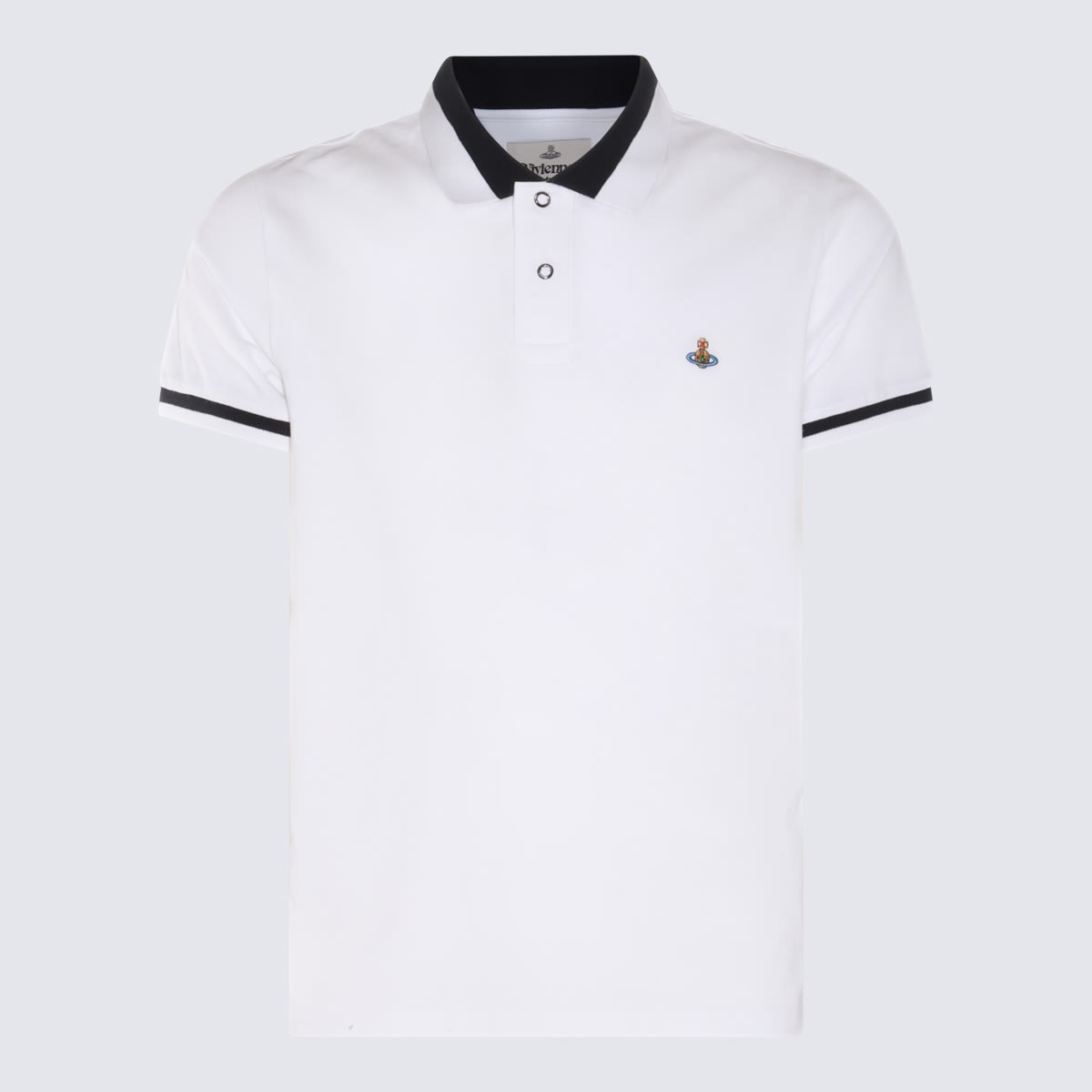 White And Black Cotton Polo Shirt