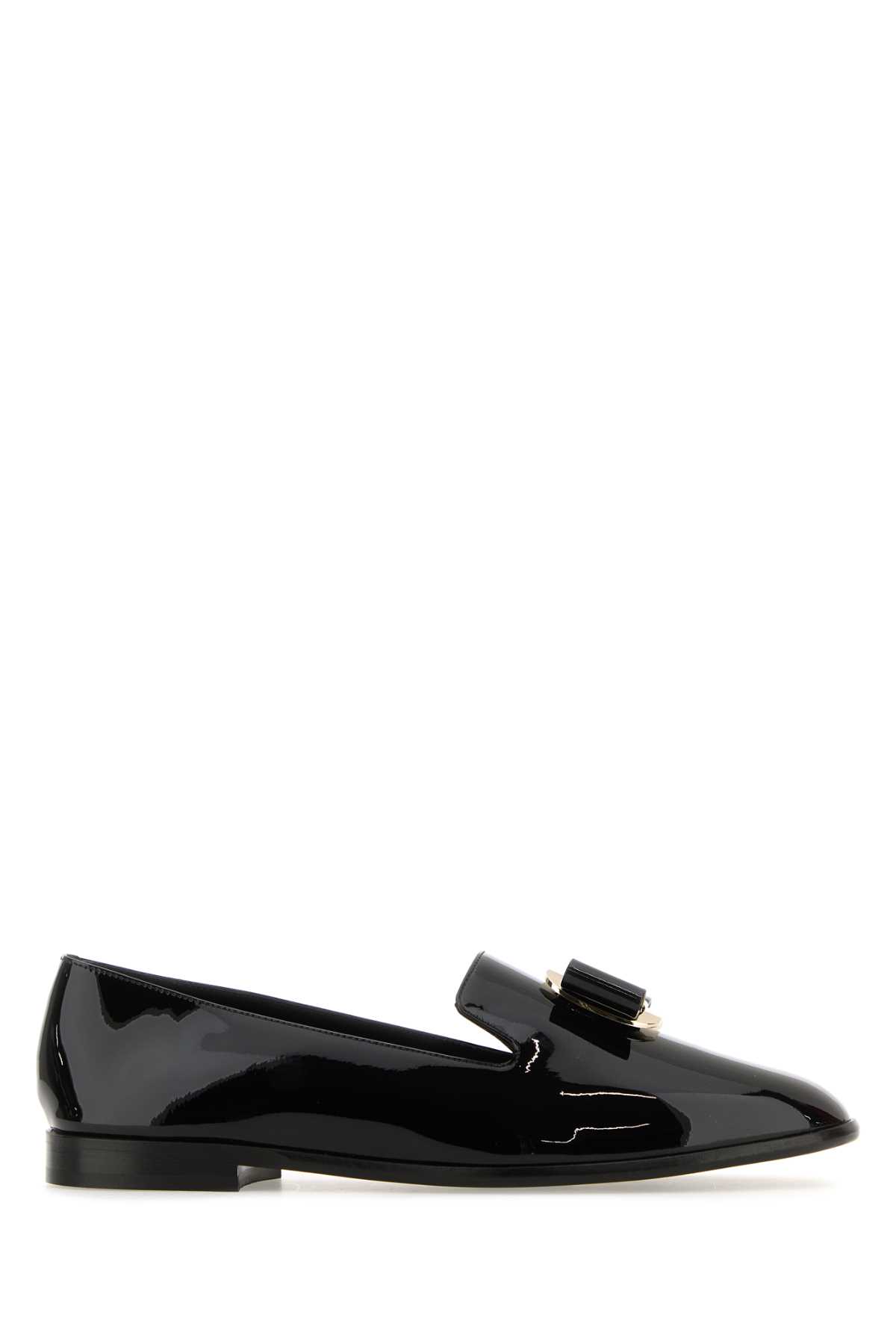 Ferragamo Black Leather Zamira Loafers