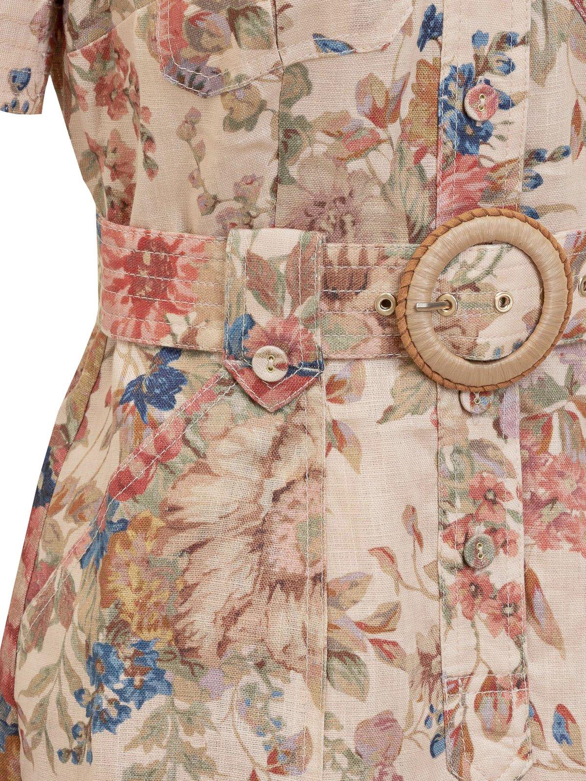 Shop Zimmermann Floral Printed August Belted Mini Dress In Cream Floral