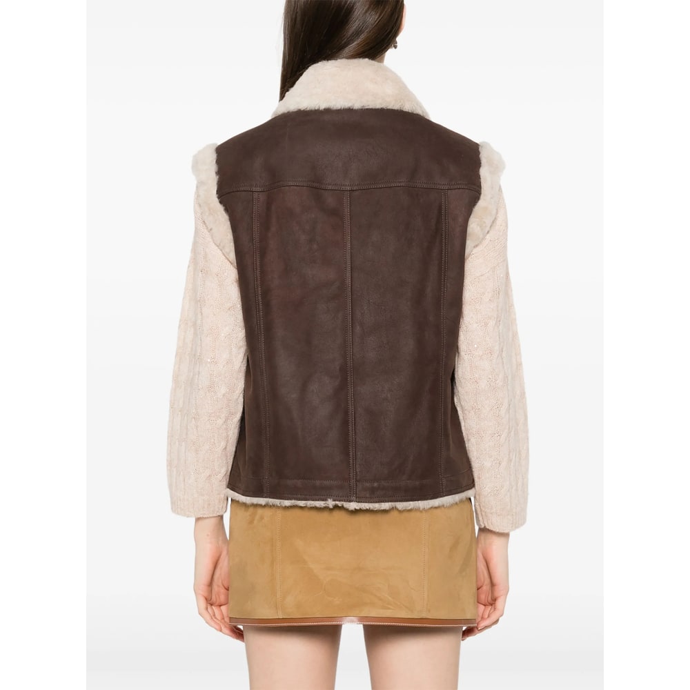 Brunello Cucinelli Sleeveless Shearling Outerwear In Brown