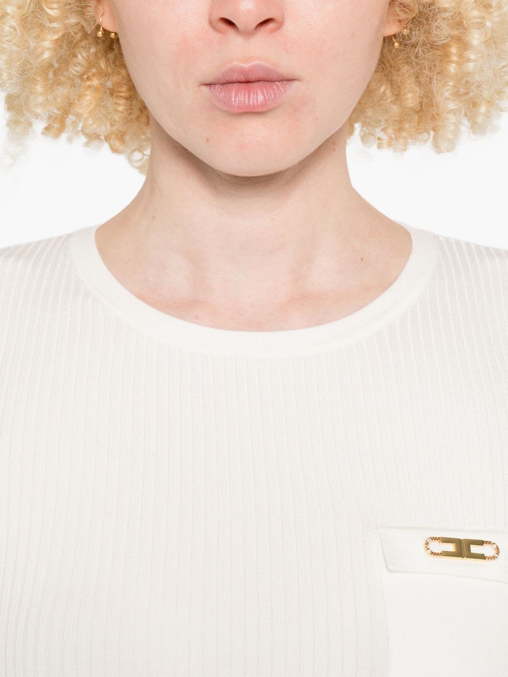 Elisabetta Franchi White Short-sleeved Sweater In Multi