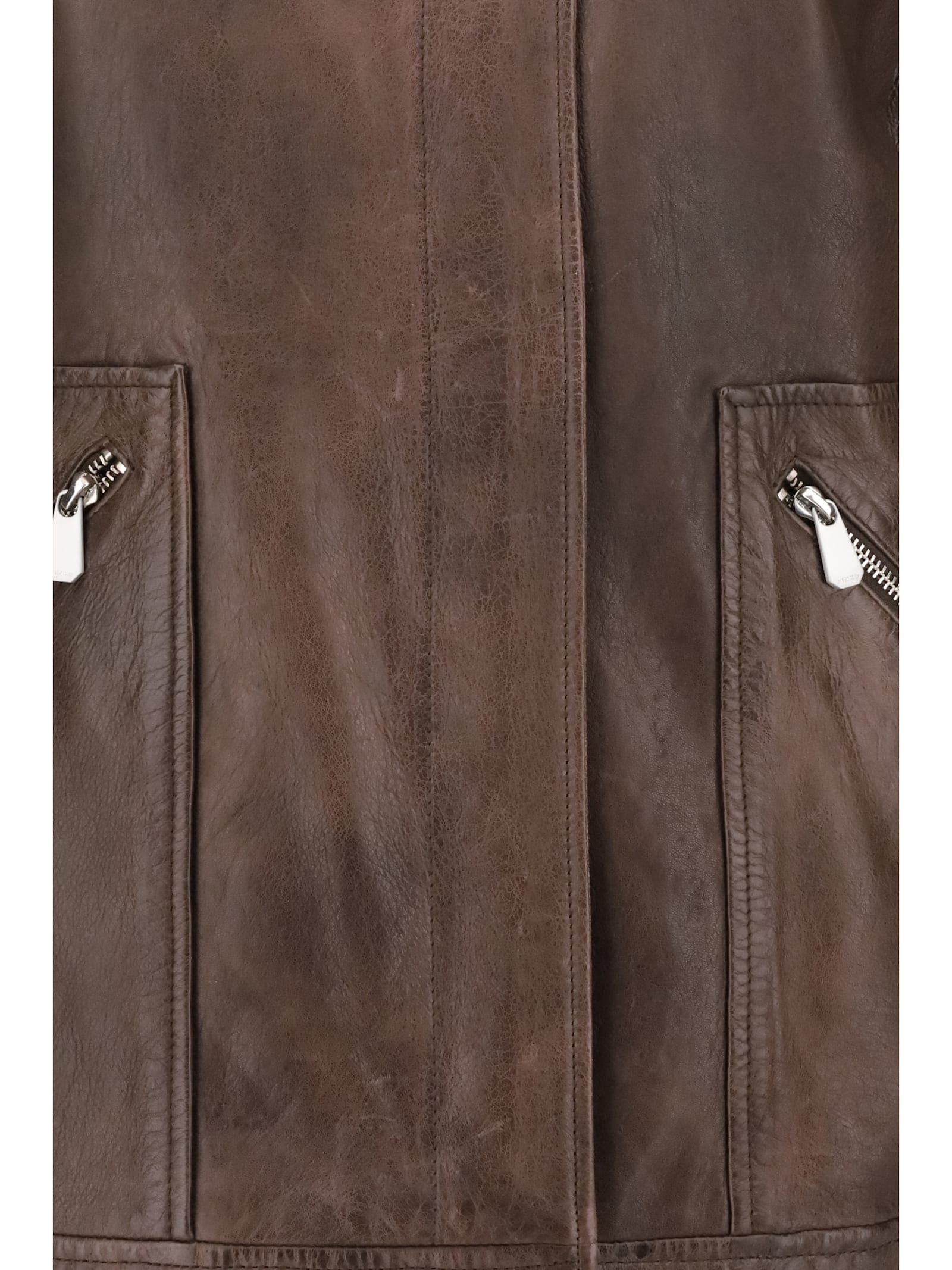 Pinko Washed Leather Jacket With Collar